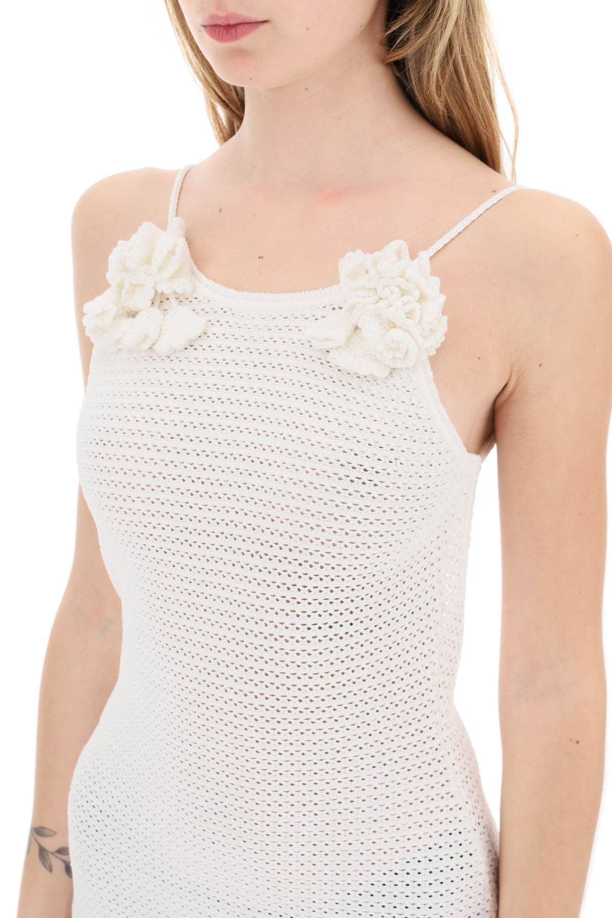 Shop Self-portrait Crochet Mini Dress With Flower Details In White