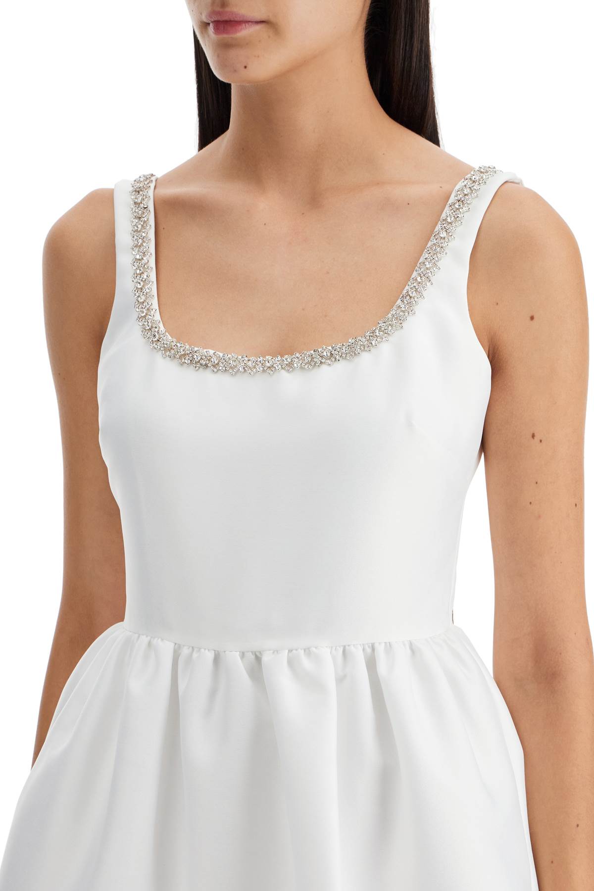 Shop Self-portrait Mini Balloon Dress With Crystals In White