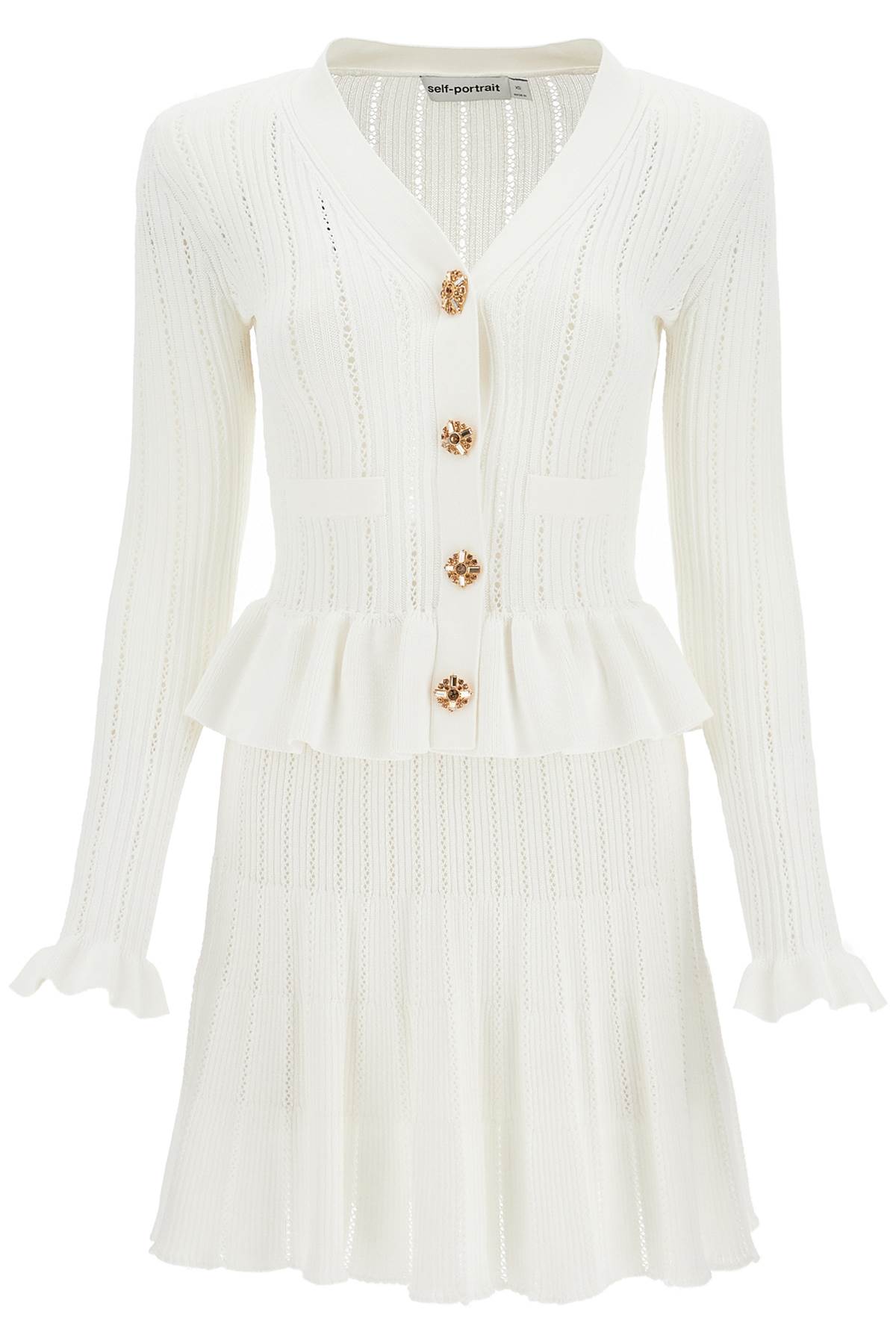 Shop Self-portrait Short Pointelle Knit Dress In White