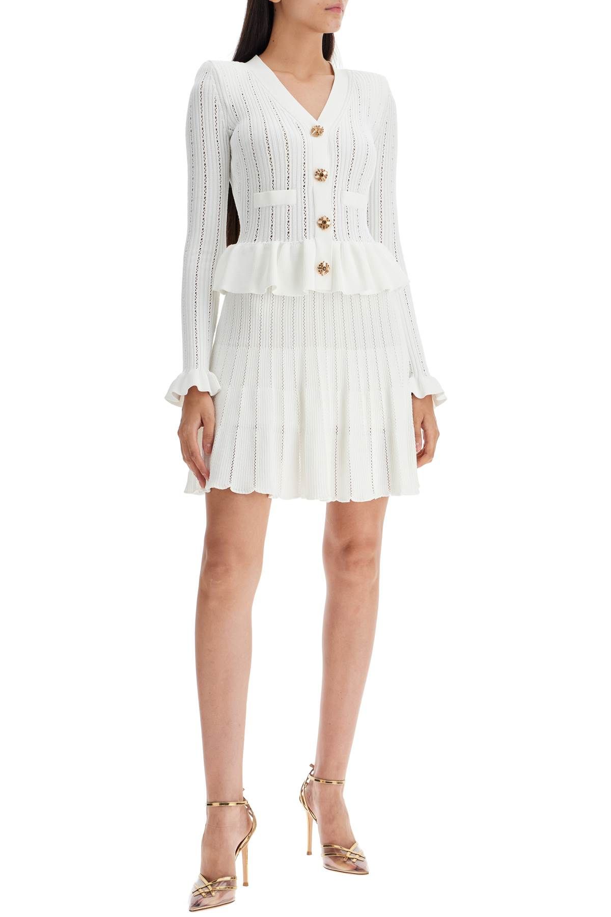 Shop Self-portrait Short Pointelle Knit Dress In White