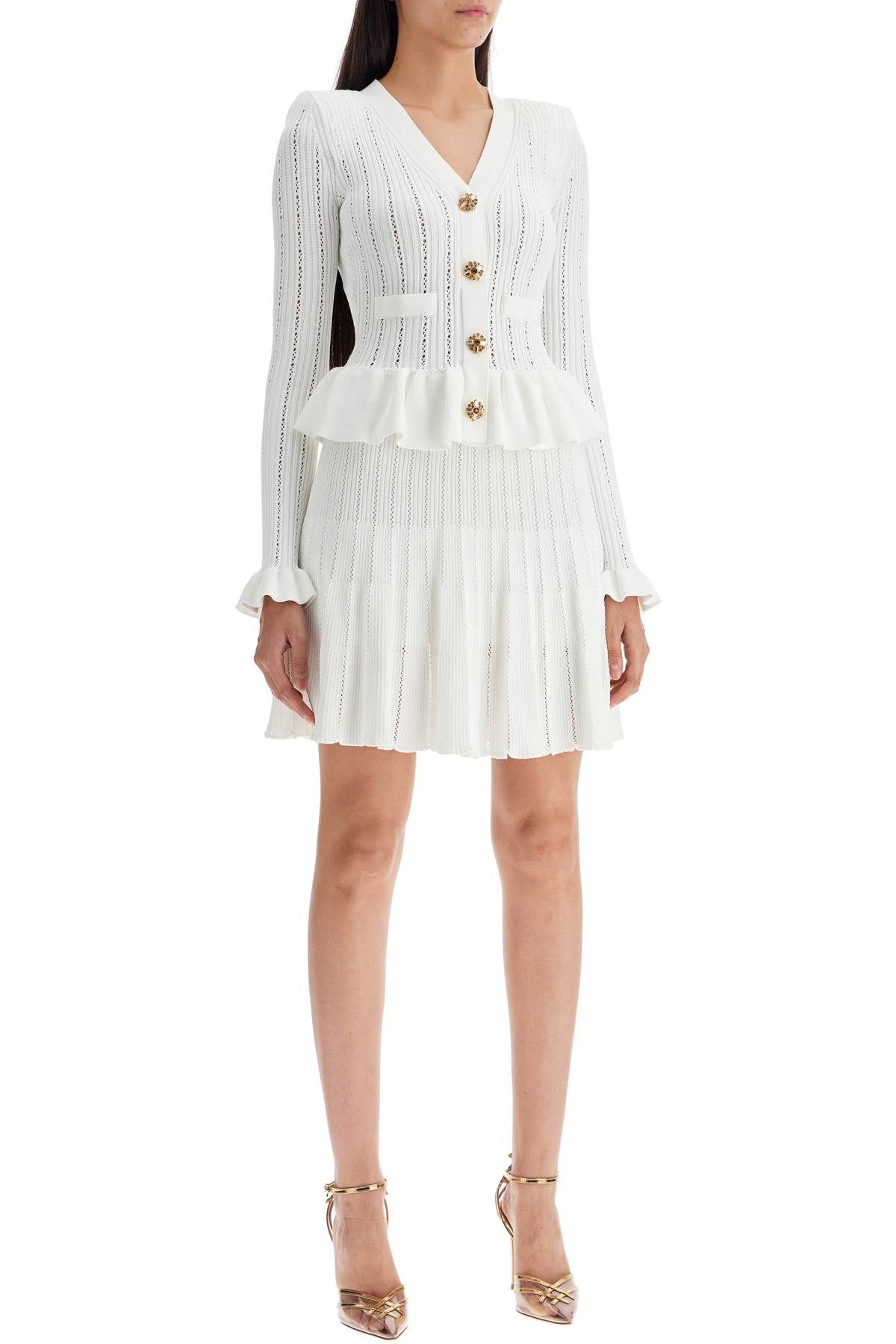 Shop Self-portrait Short Pointelle Knit Dress In White