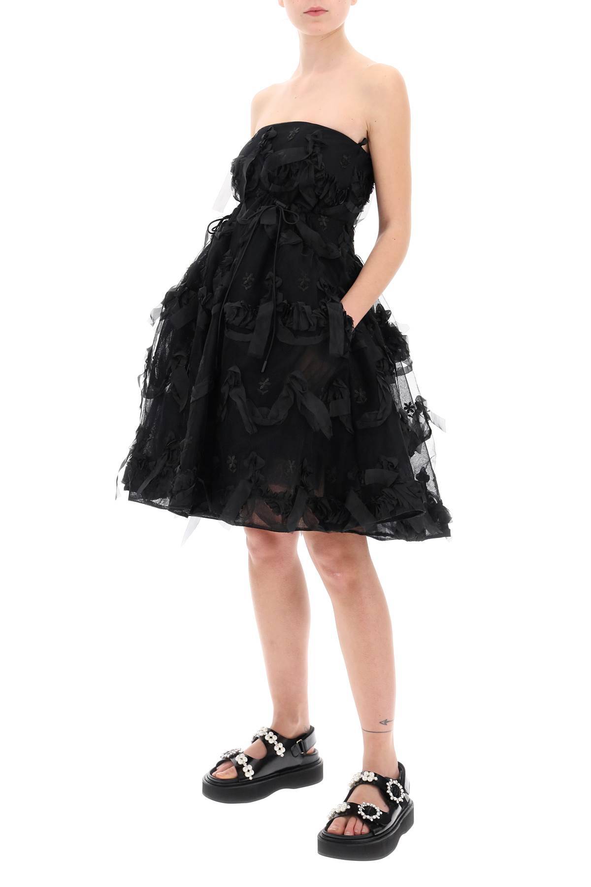 Shop Simone Rocha Tulle Dress With Bows And Embroidery. In Black
