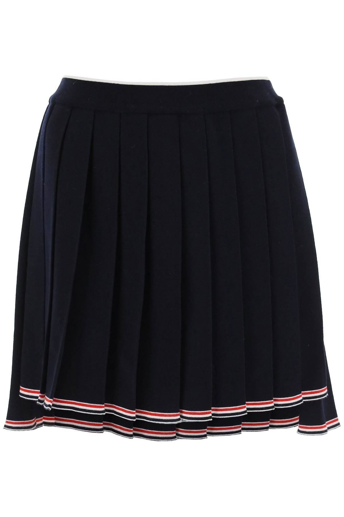 Shop Thom Browne Knitted Pleated Mini Skirt In Blue