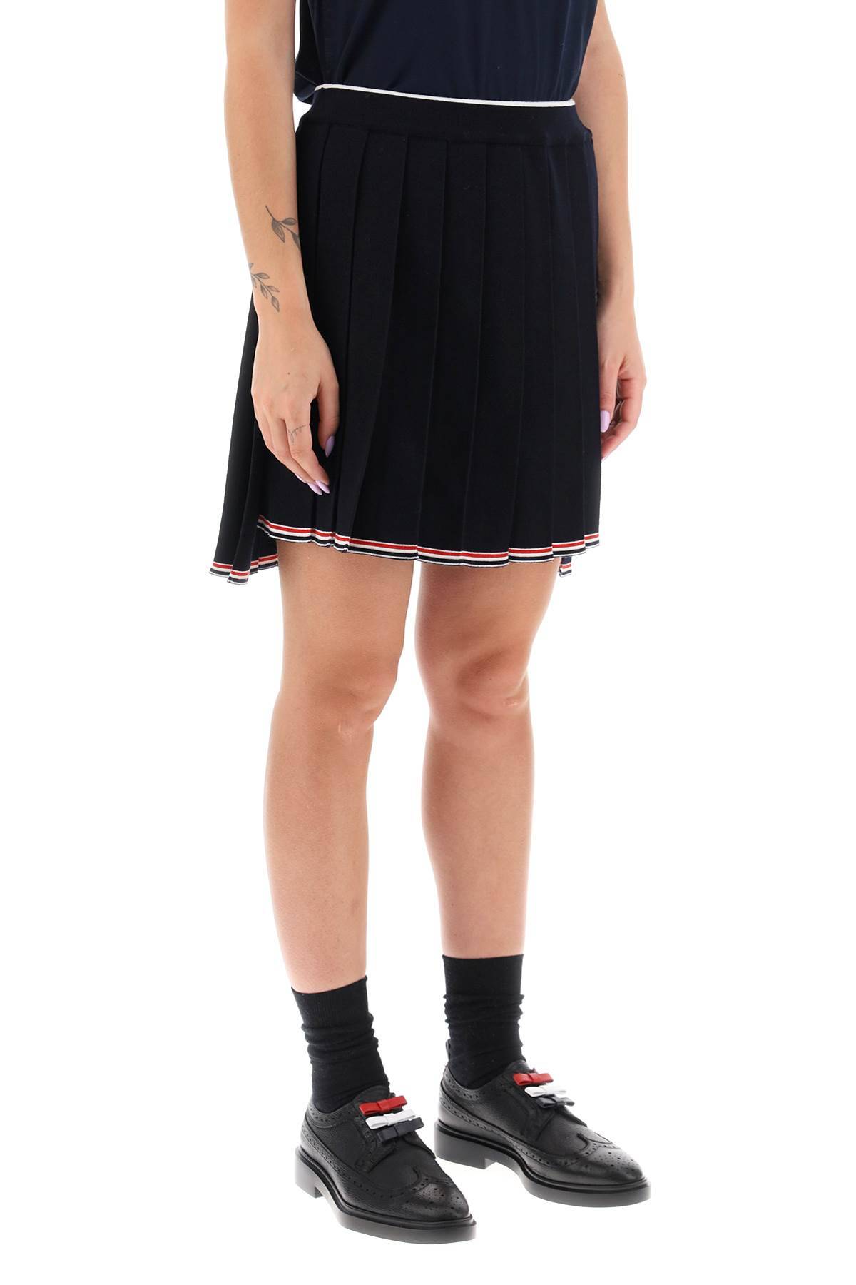 Shop Thom Browne Knitted Pleated Mini Skirt In Blue