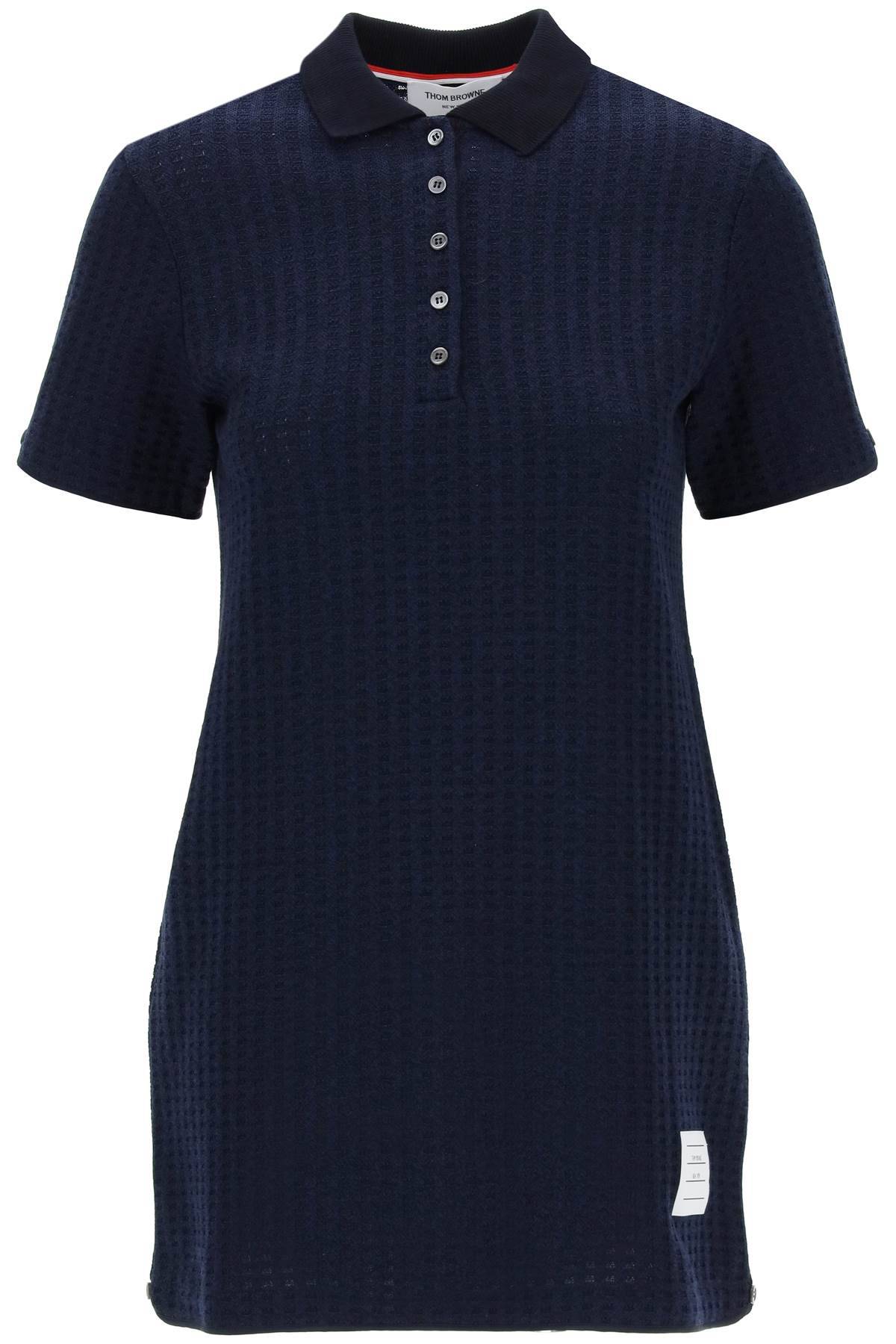 Shop Thom Browne Mini Jacquard Knit Polo Dress In In Blue