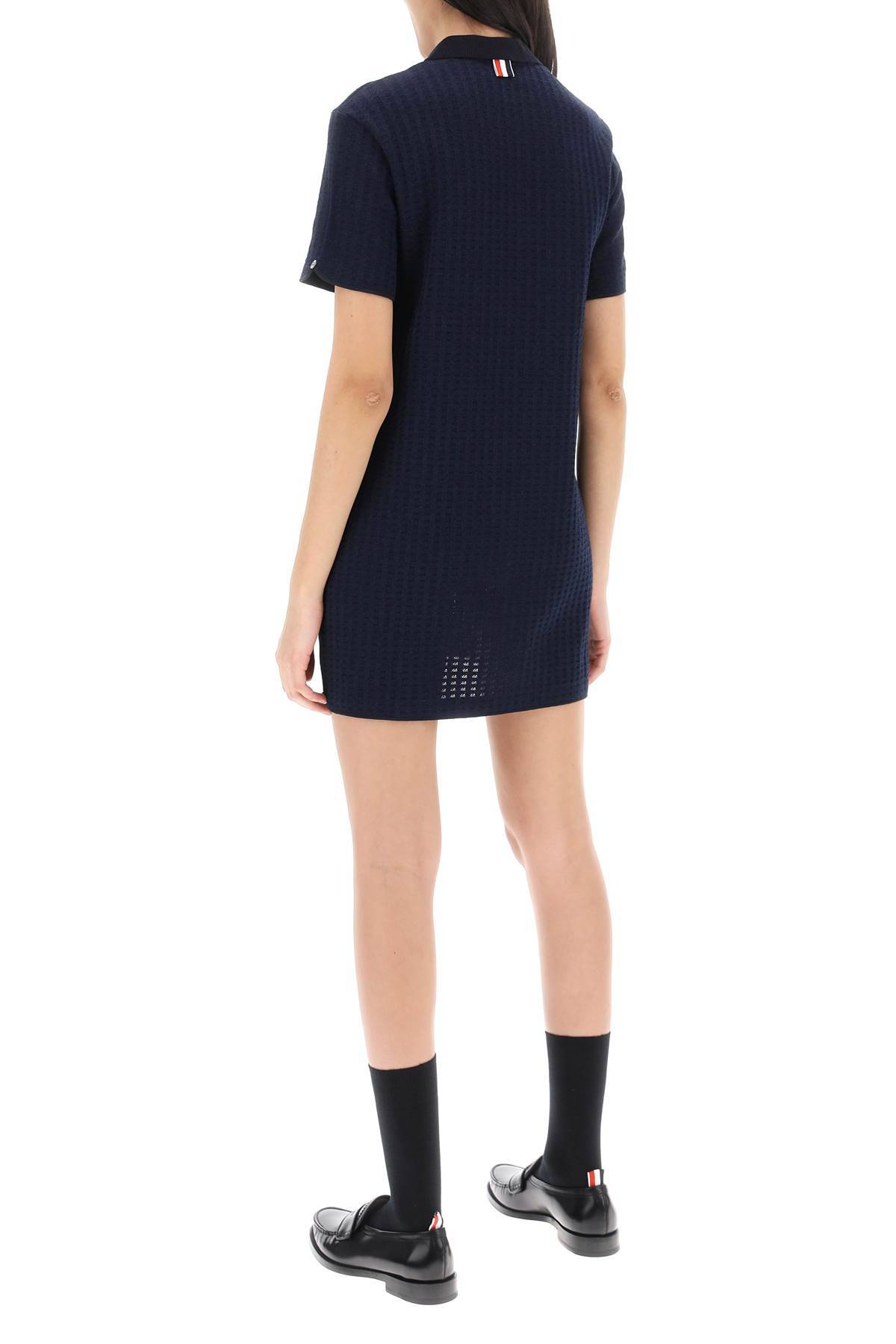 Shop Thom Browne Mini Jacquard Knit Polo Dress In In Blue