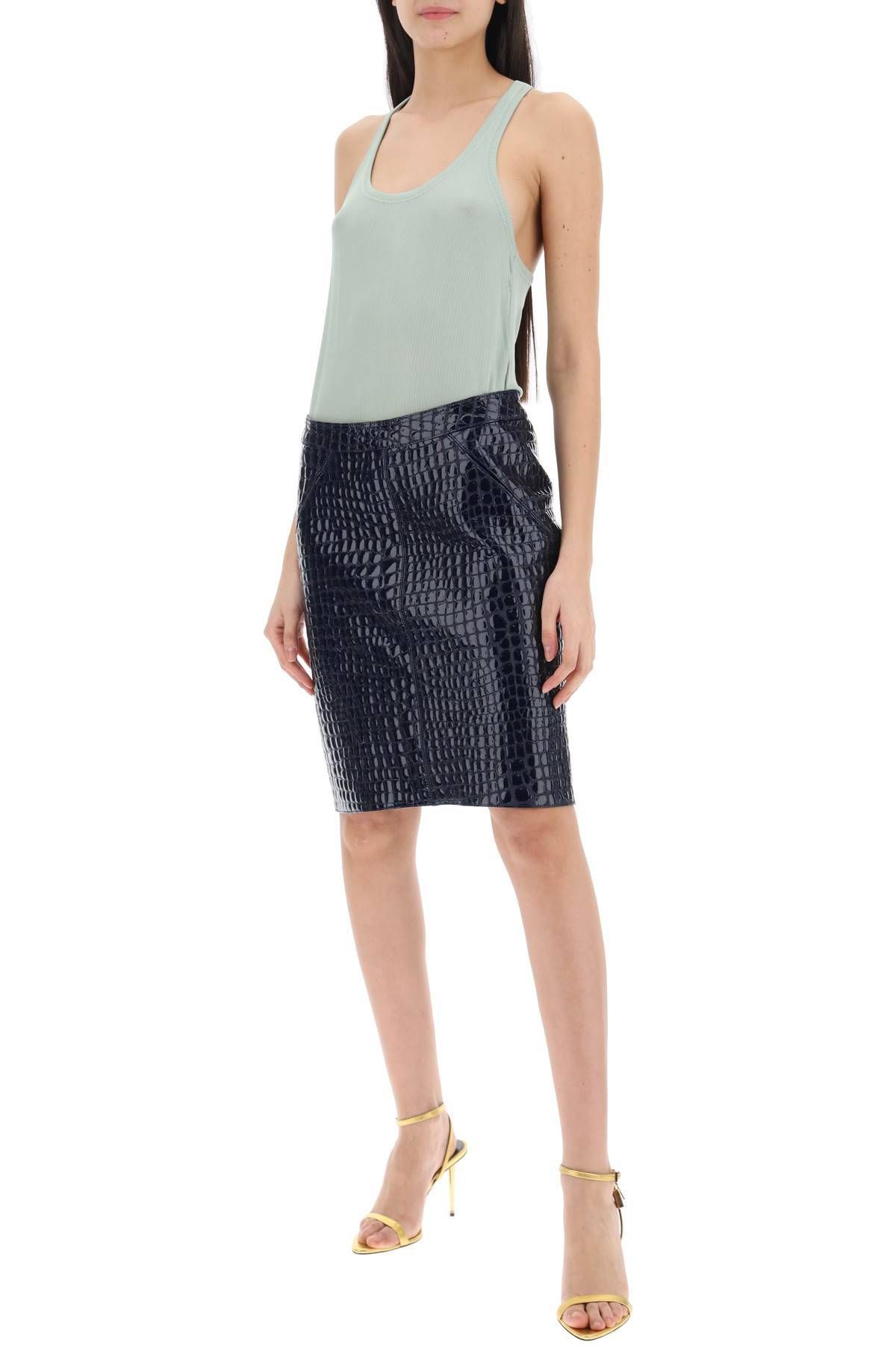 Shop Tom Ford Crocodile Effect Leather Skirt In Blue