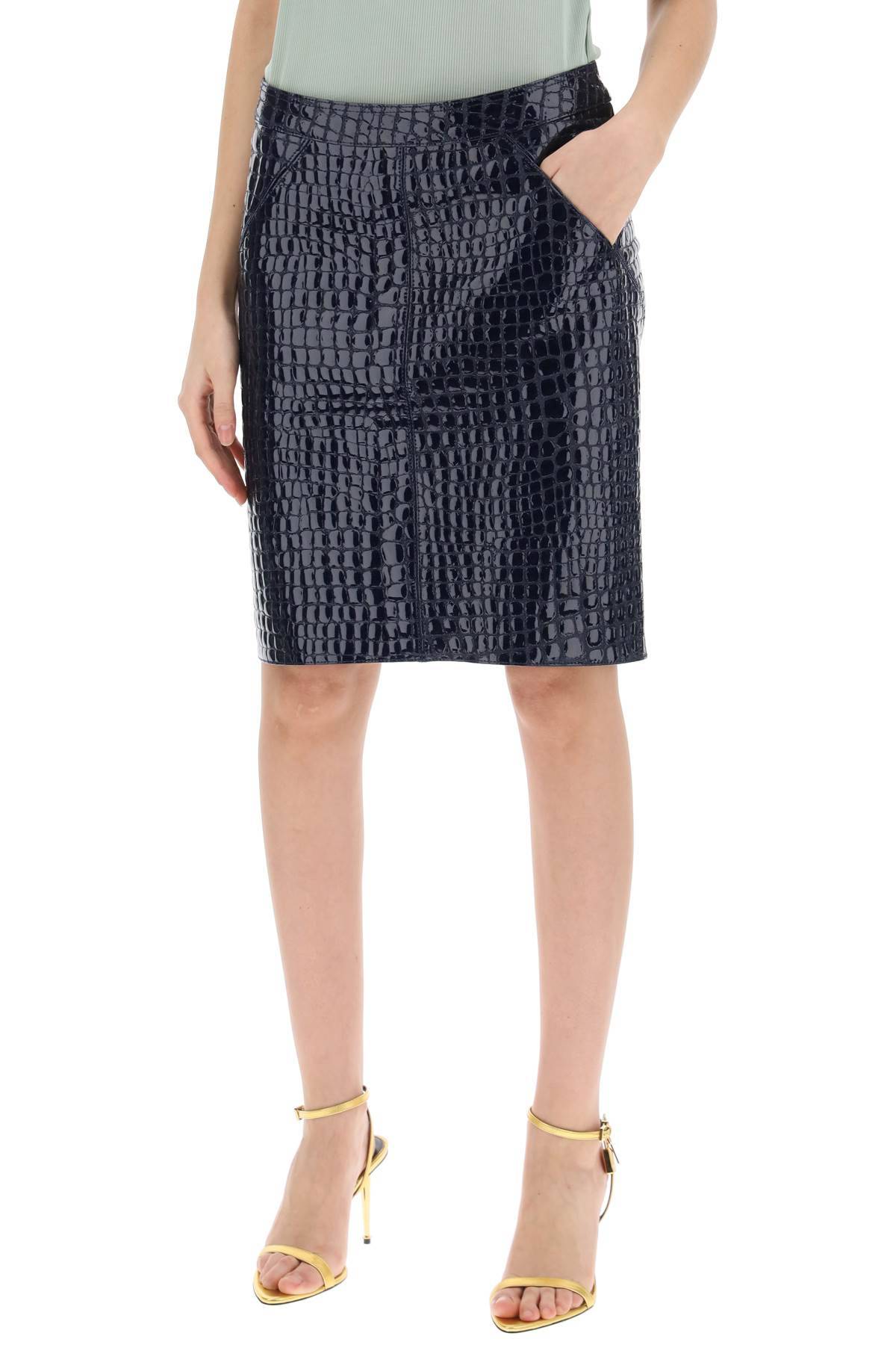 Shop Tom Ford Crocodile Effect Leather Skirt In Blue