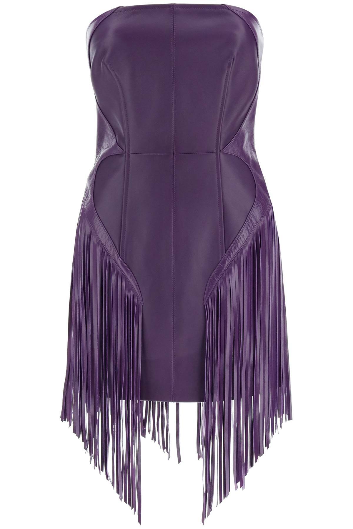 Shop Versace Fringed Leather Minidress In Purple