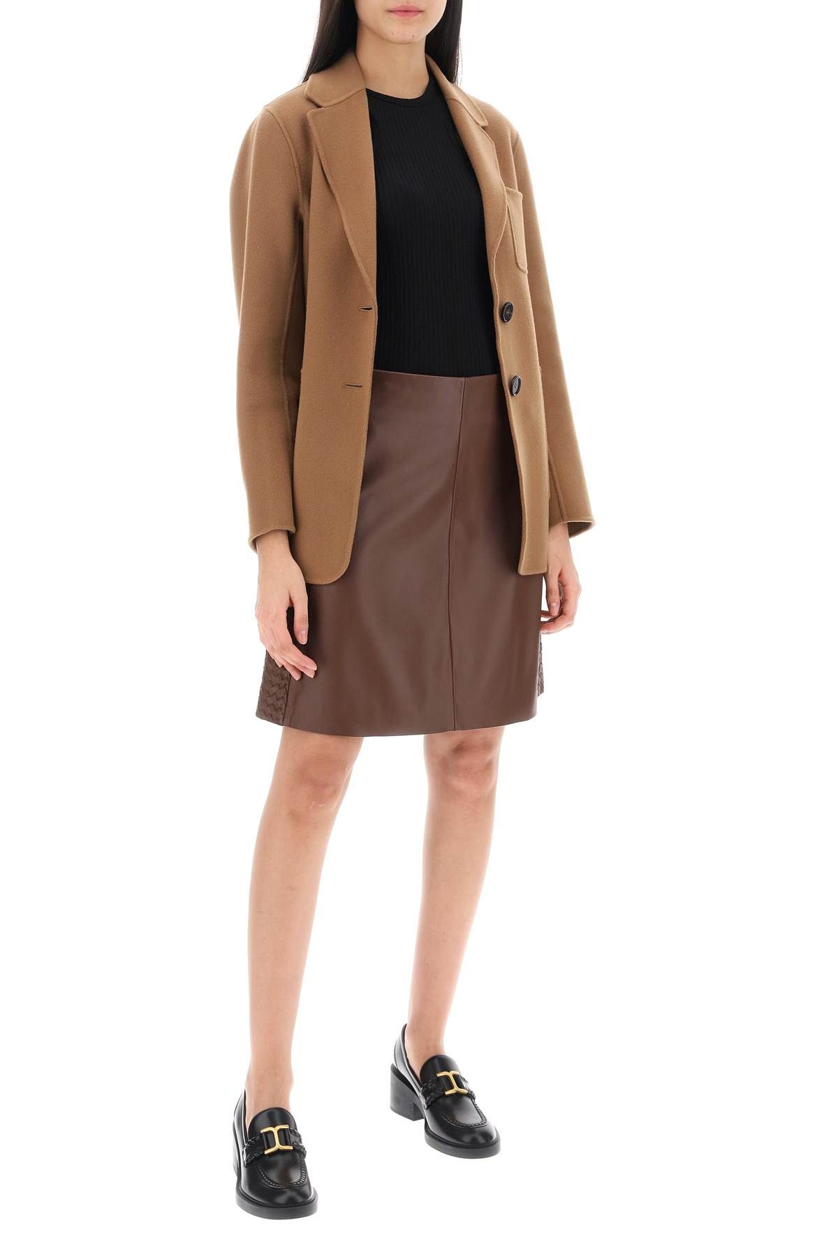 Shop Weekend Max Mara Ocra Skirt In Nappa Leather With Braided Details In Brown
