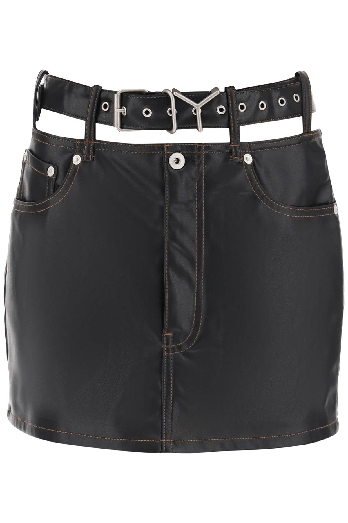 Shop Y/project Y Belt Faux Leather Mini Skirt In Black