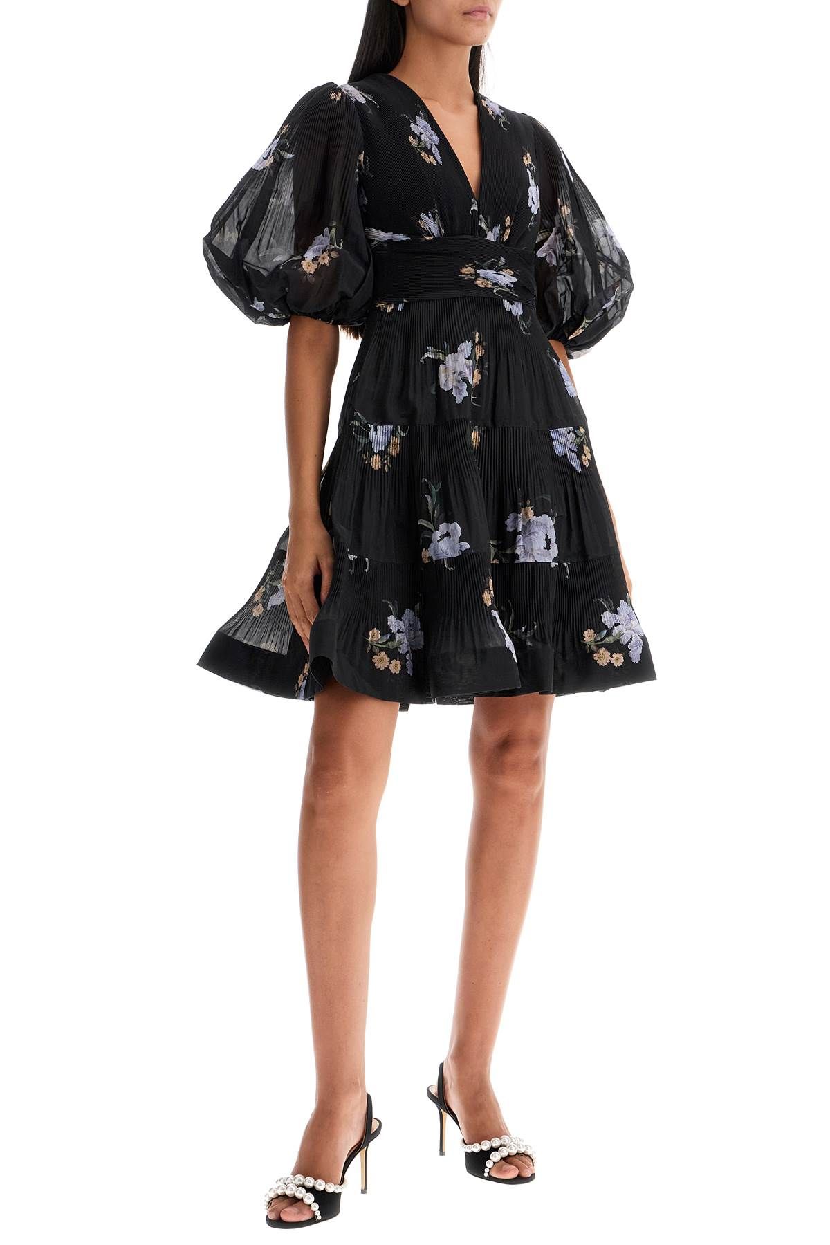 Shop Zimmermann Pleated Organza Mini Dress In Black