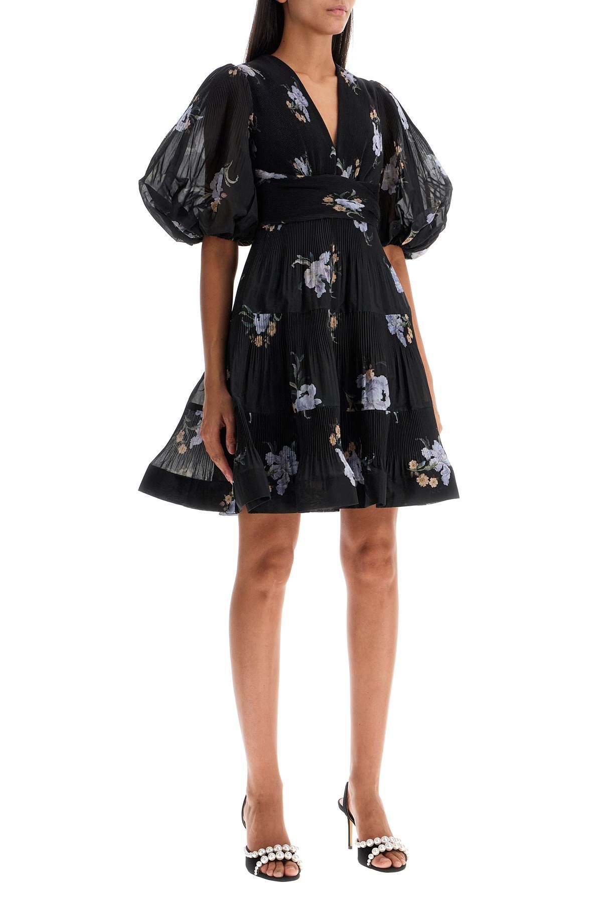 Shop Zimmermann Pleated Organza Mini Dress In Black