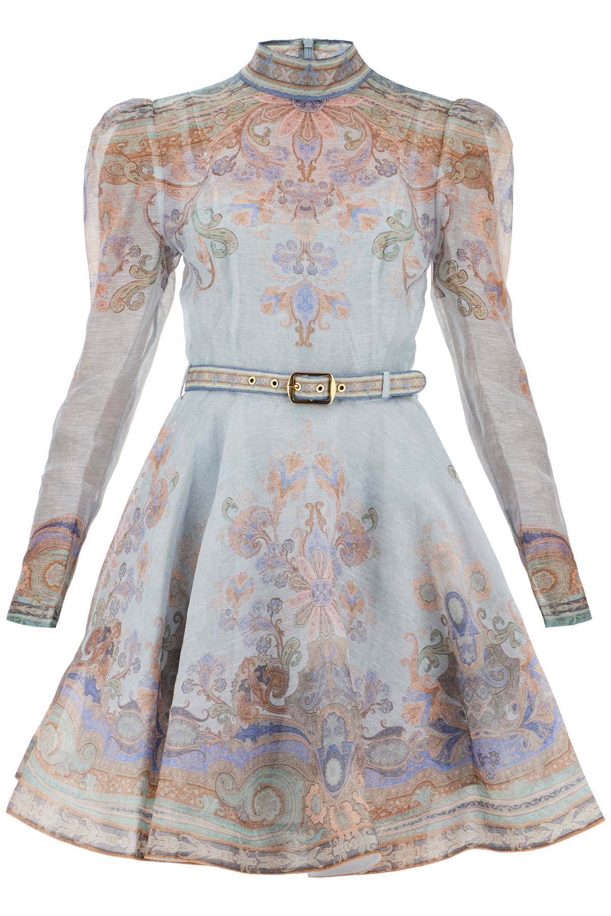 Shop Zimmermann Eden Mini Dress With Belt In Light Blue