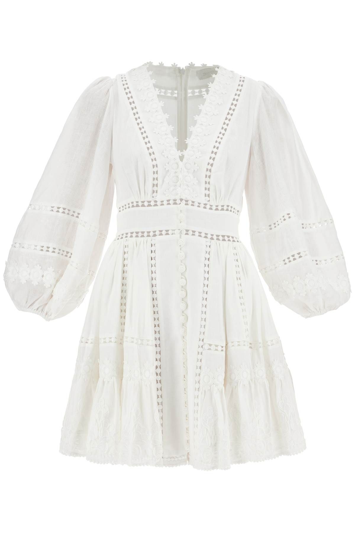 Shop Zimmermann Short Dress With Cutwork Embroidery Details In White