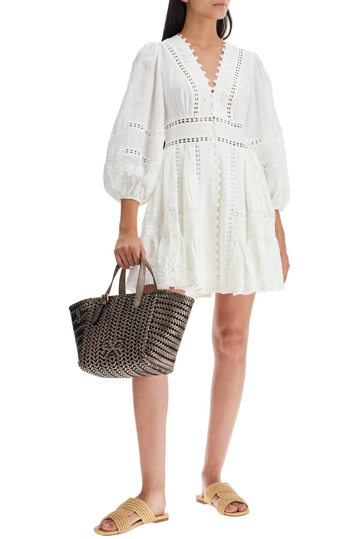 Shop Zimmermann Short Dress With Cutwork Embroidery Details In White