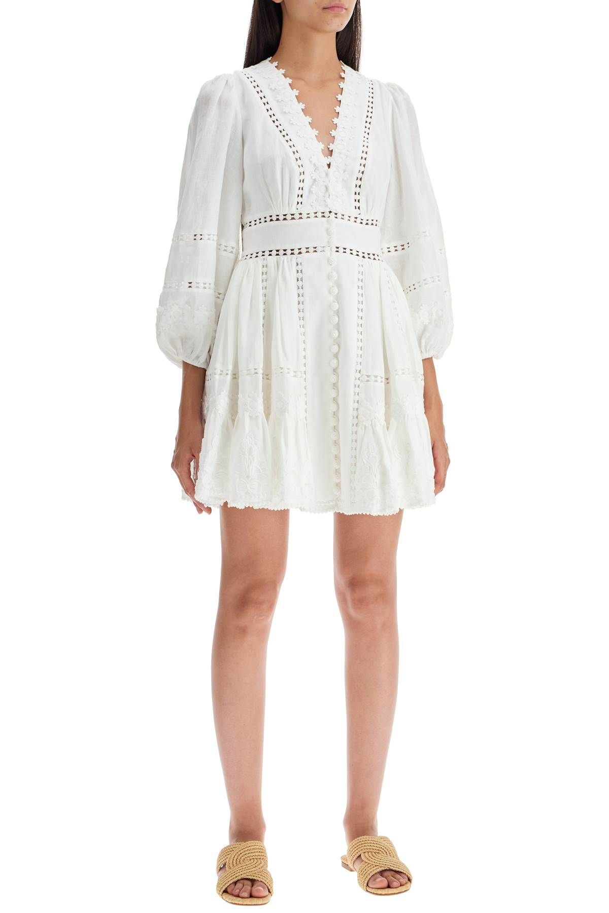 Shop Zimmermann Short Dress With Cutwork Embroidery Details In White