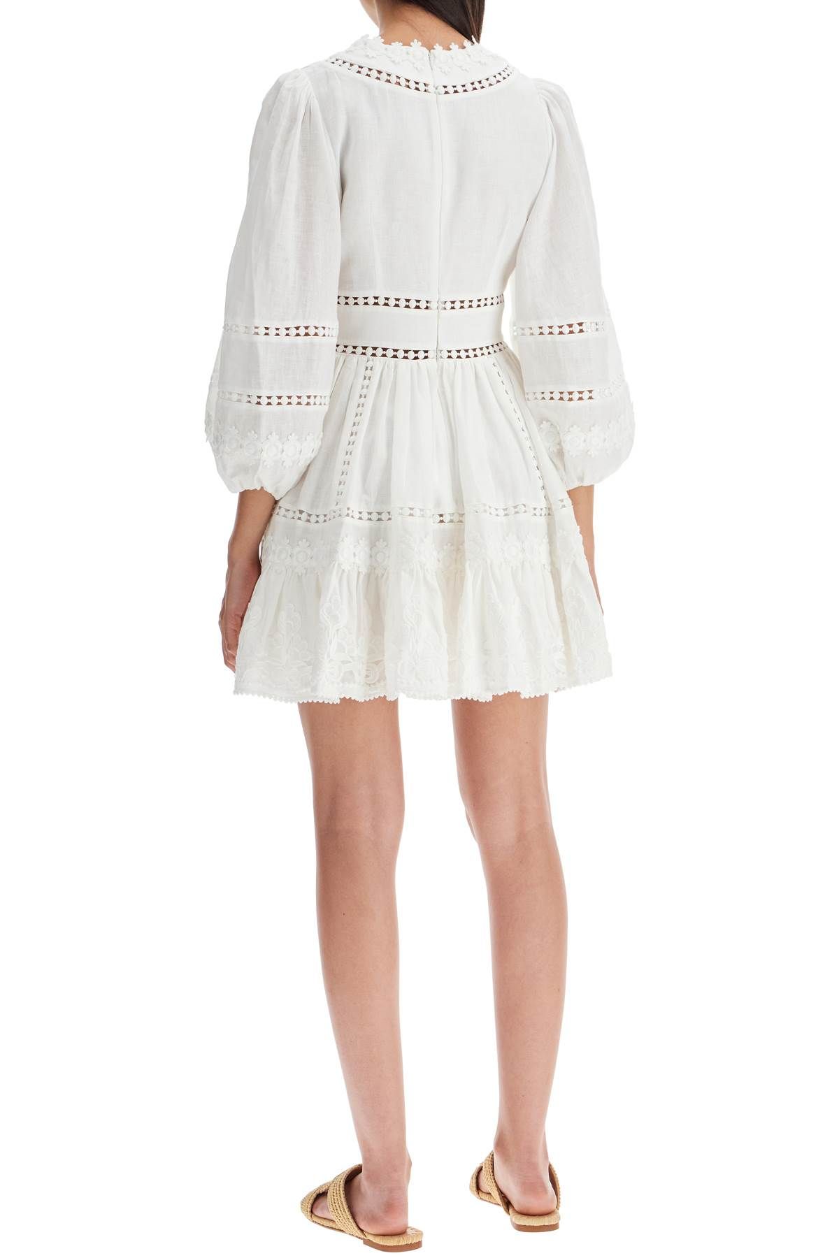 Shop Zimmermann Short Dress With Cutwork Embroidery Details In White