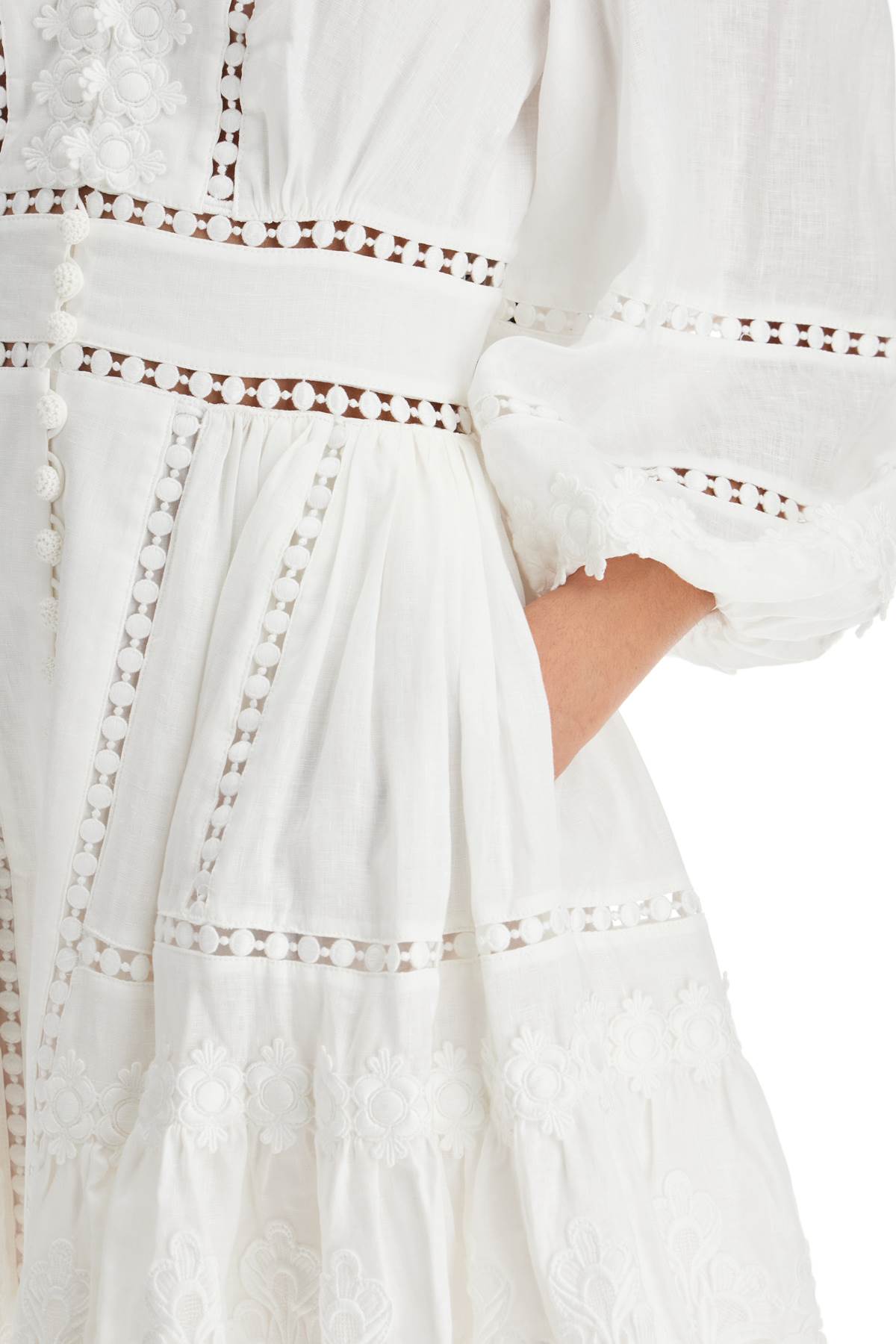 Shop Zimmermann Short Dress With Cutwork Embroidery Details In White