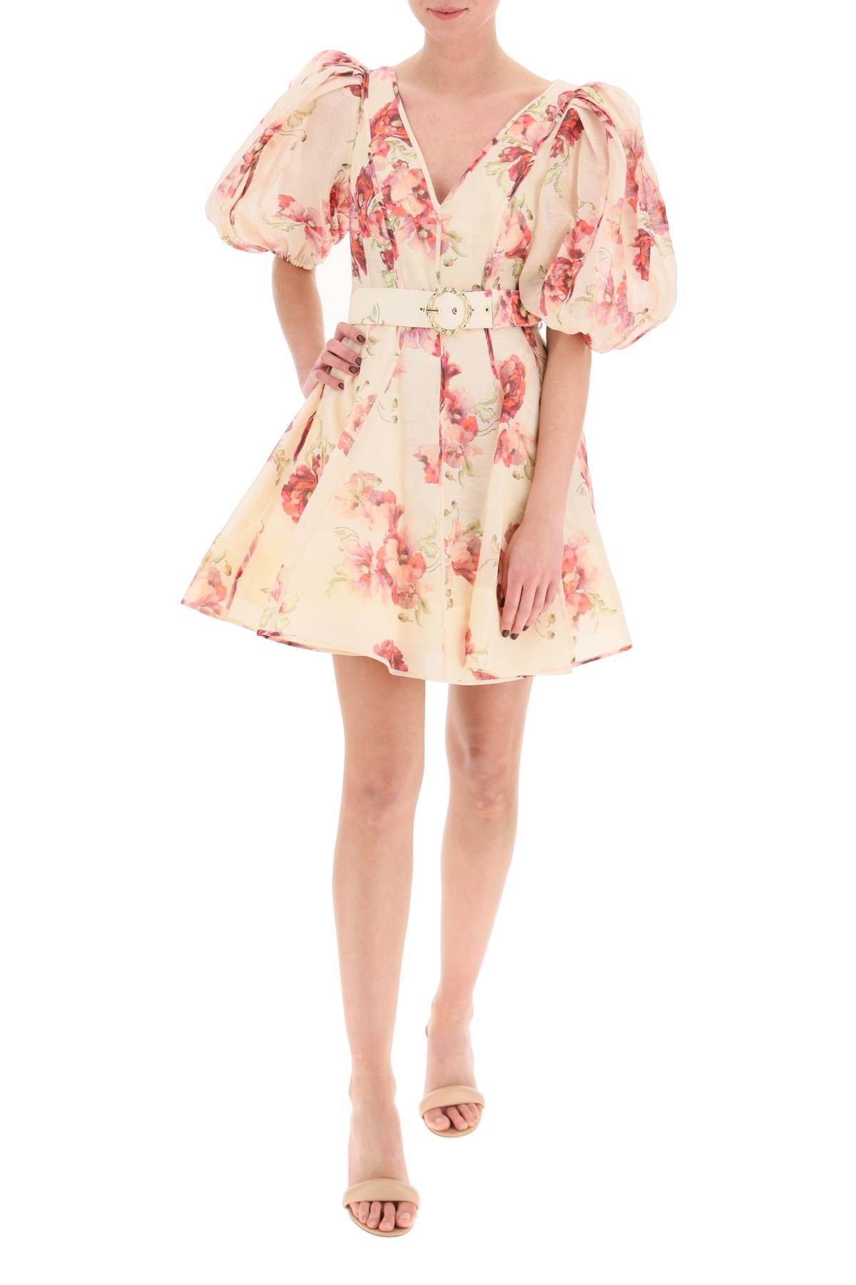 Shop Zimmermann 'high Tide' Linen Silk Short Dress In Beige,pink