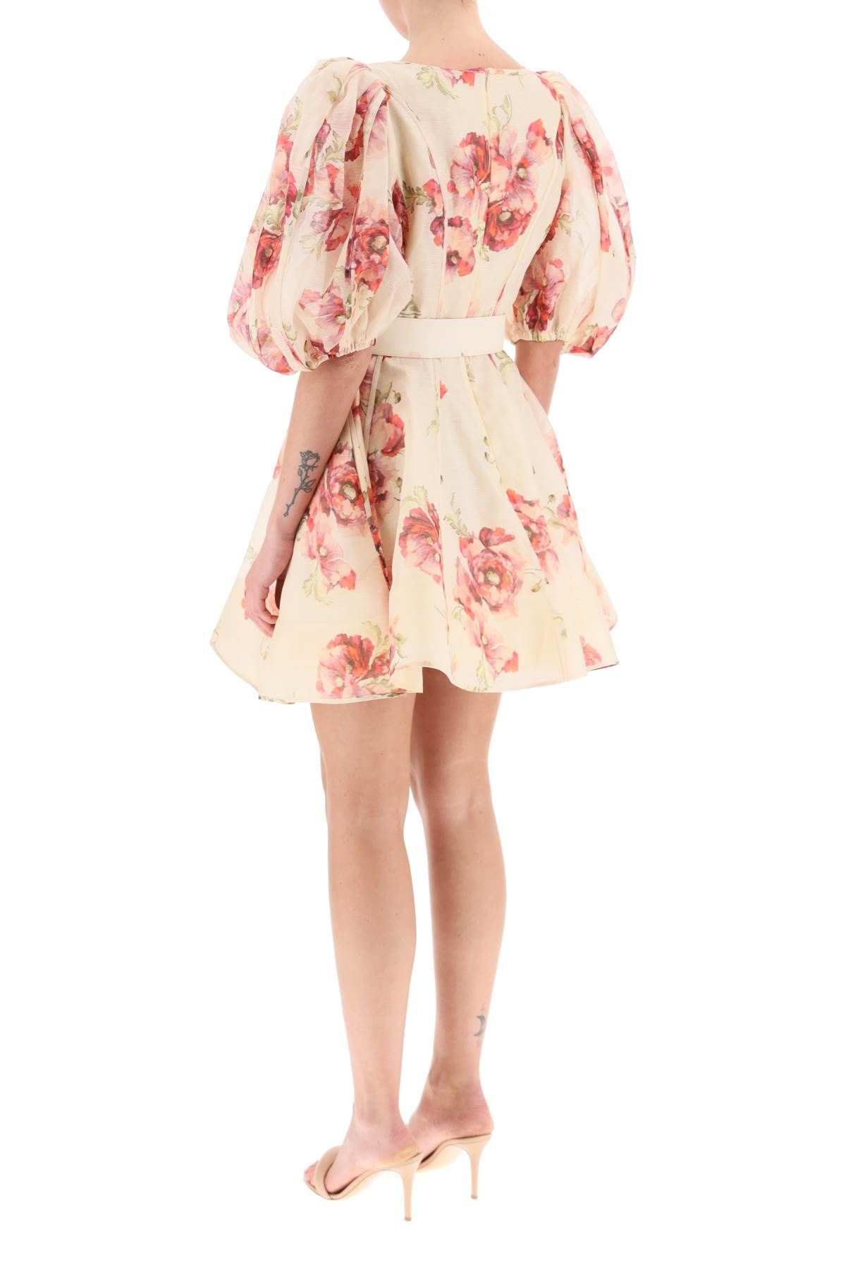 Shop Zimmermann 'high Tide' Linen Silk Short Dress In Beige,pink