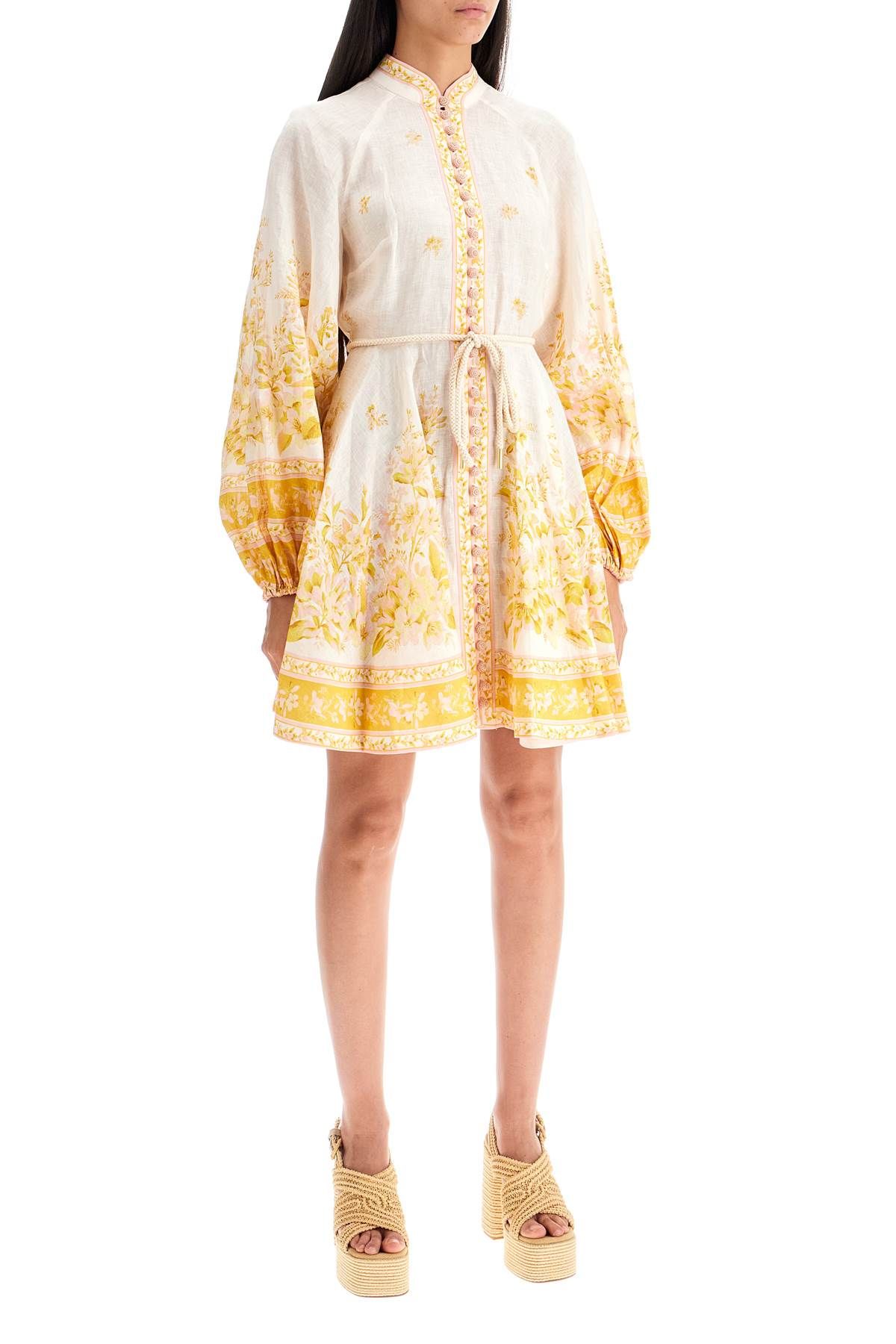 Shop Zimmermann Floral Linen Mini Dress With In Neutro