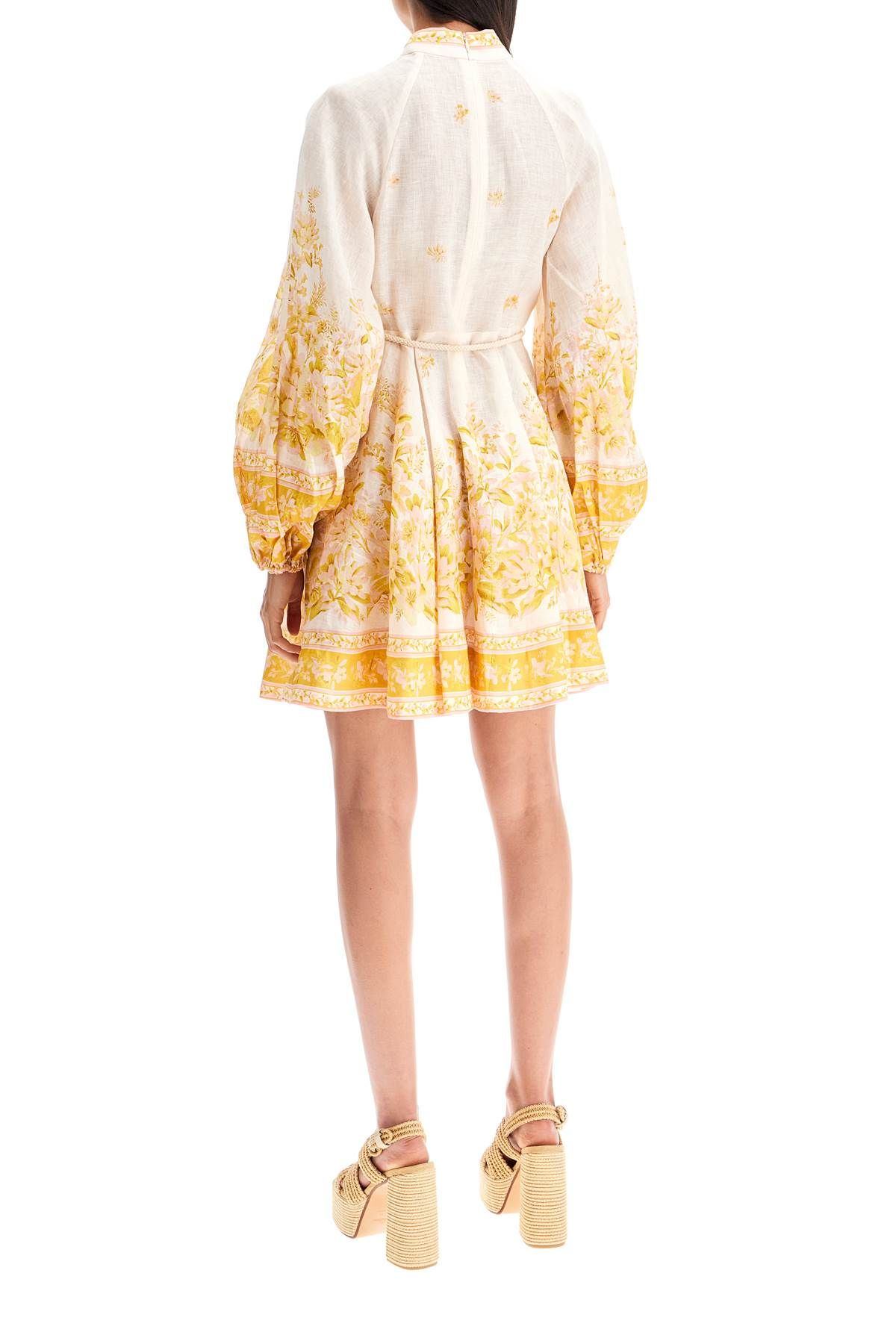 Shop Zimmermann Floral Linen Mini Dress With In Neutro