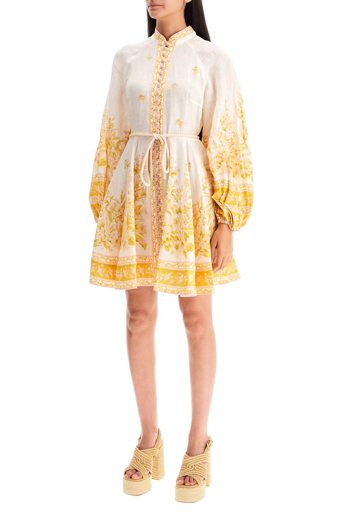 Shop Zimmermann Floral Linen Mini Dress With In Neutro