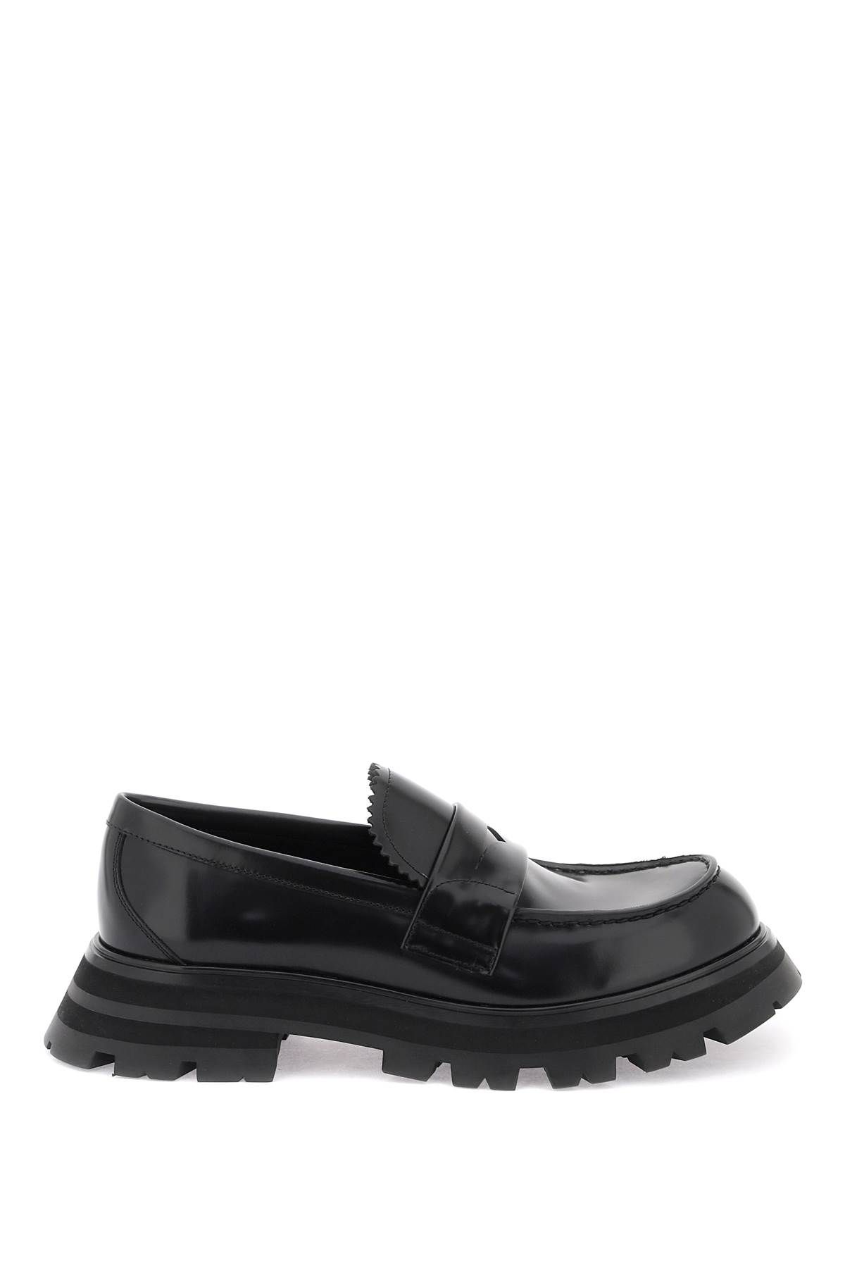 Shop Alexander Mcqueen Brushed Leather Wander Loafers In Black