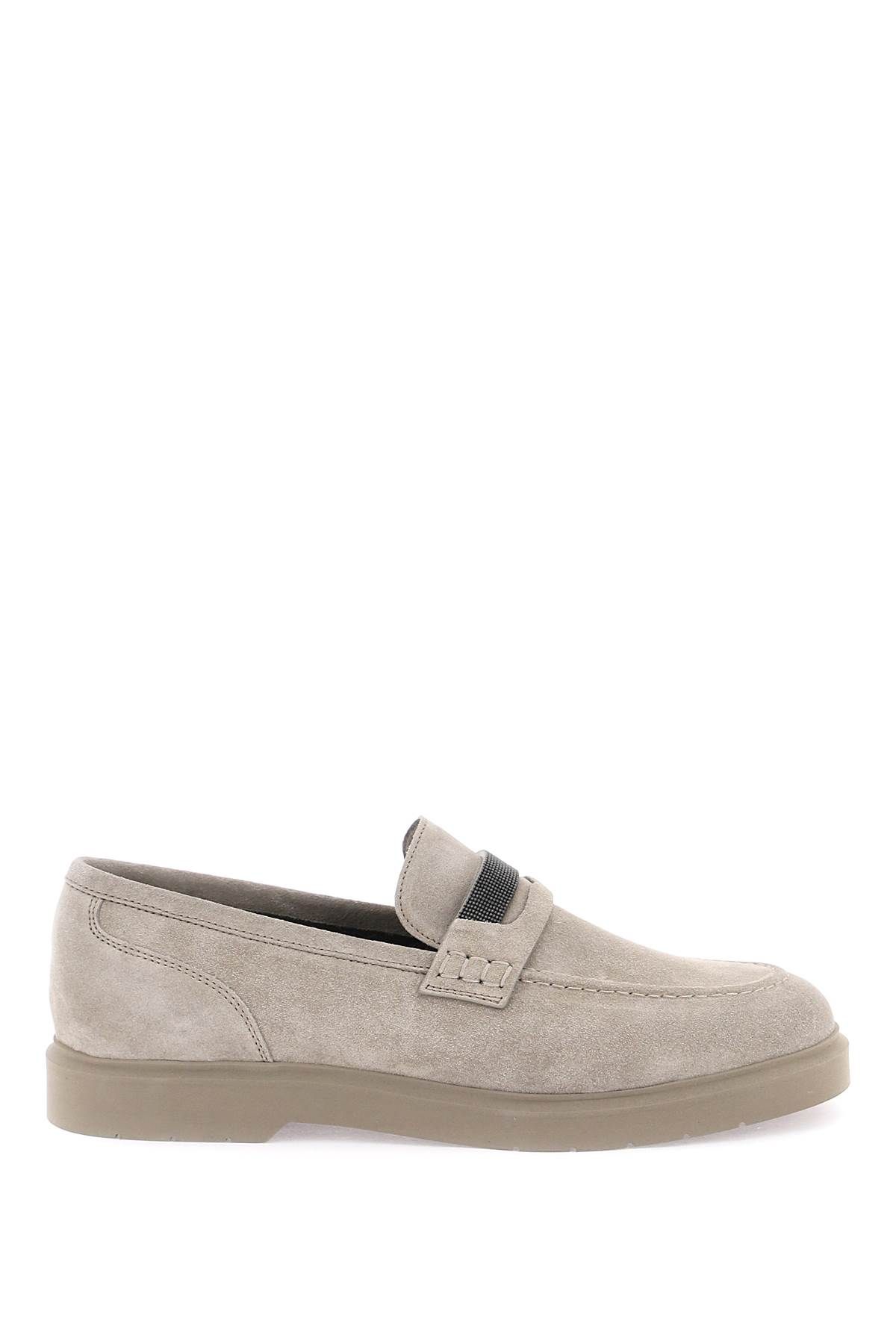 Shop Brunello Cucinelli Mocassins With Monili In Grey