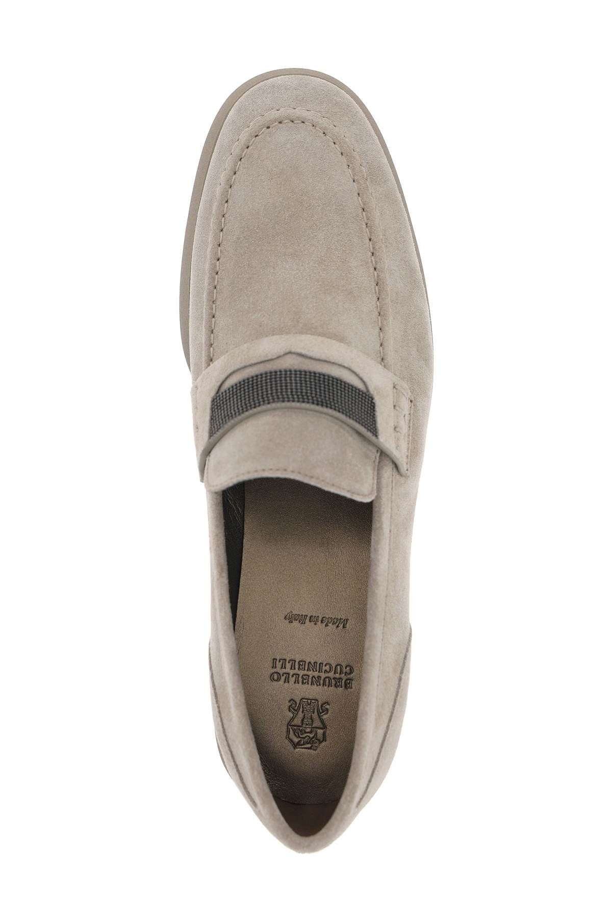 Shop Brunello Cucinelli Mocassins With Monili In Grey