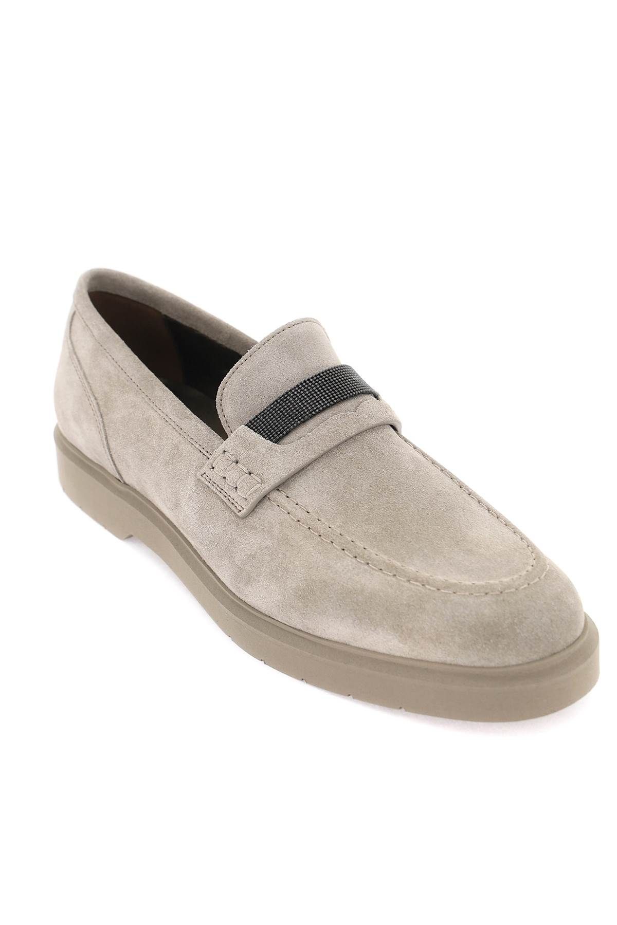 Shop Brunello Cucinelli Mocassins With Monili In Grey