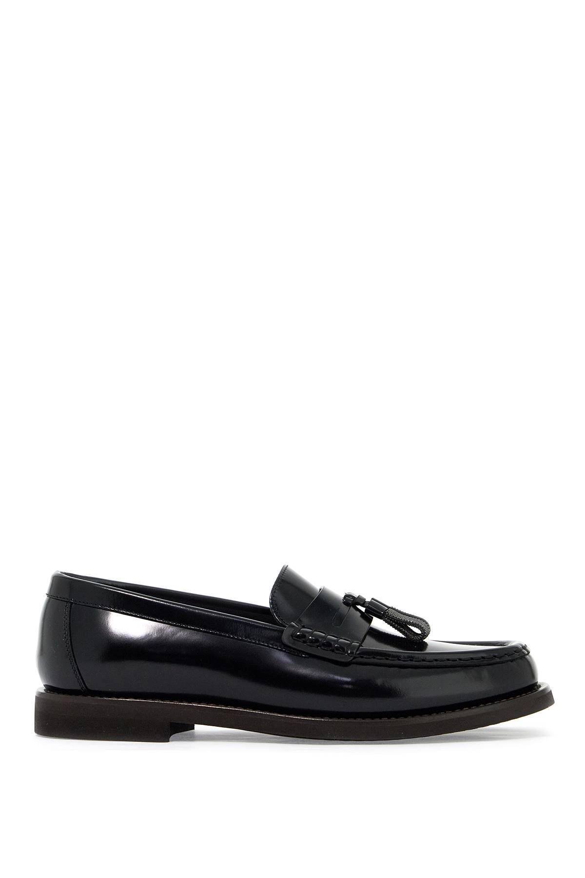 Shop Brunello Cucinelli Minimal Shiny Tassel Calfskin Lo In Black