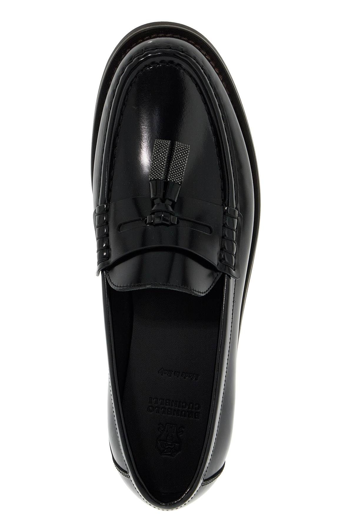 Shop Brunello Cucinelli Minimal Shiny Tassel Calfskin Lo In Black