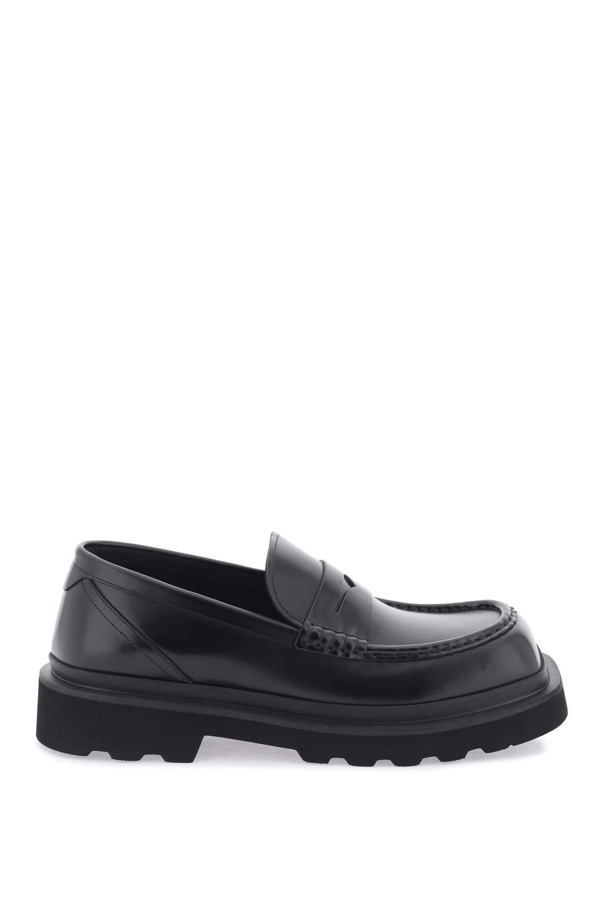 Shop Dolce & Gabbana Brushed Leather Loafers In Black