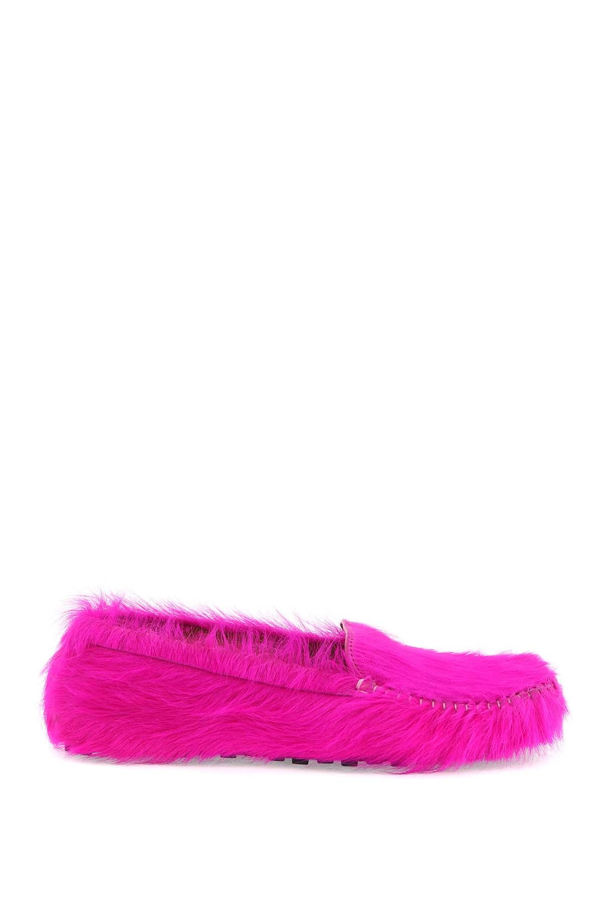 Shop Marni Long-haired Leather Moccasins In In Fuchsia