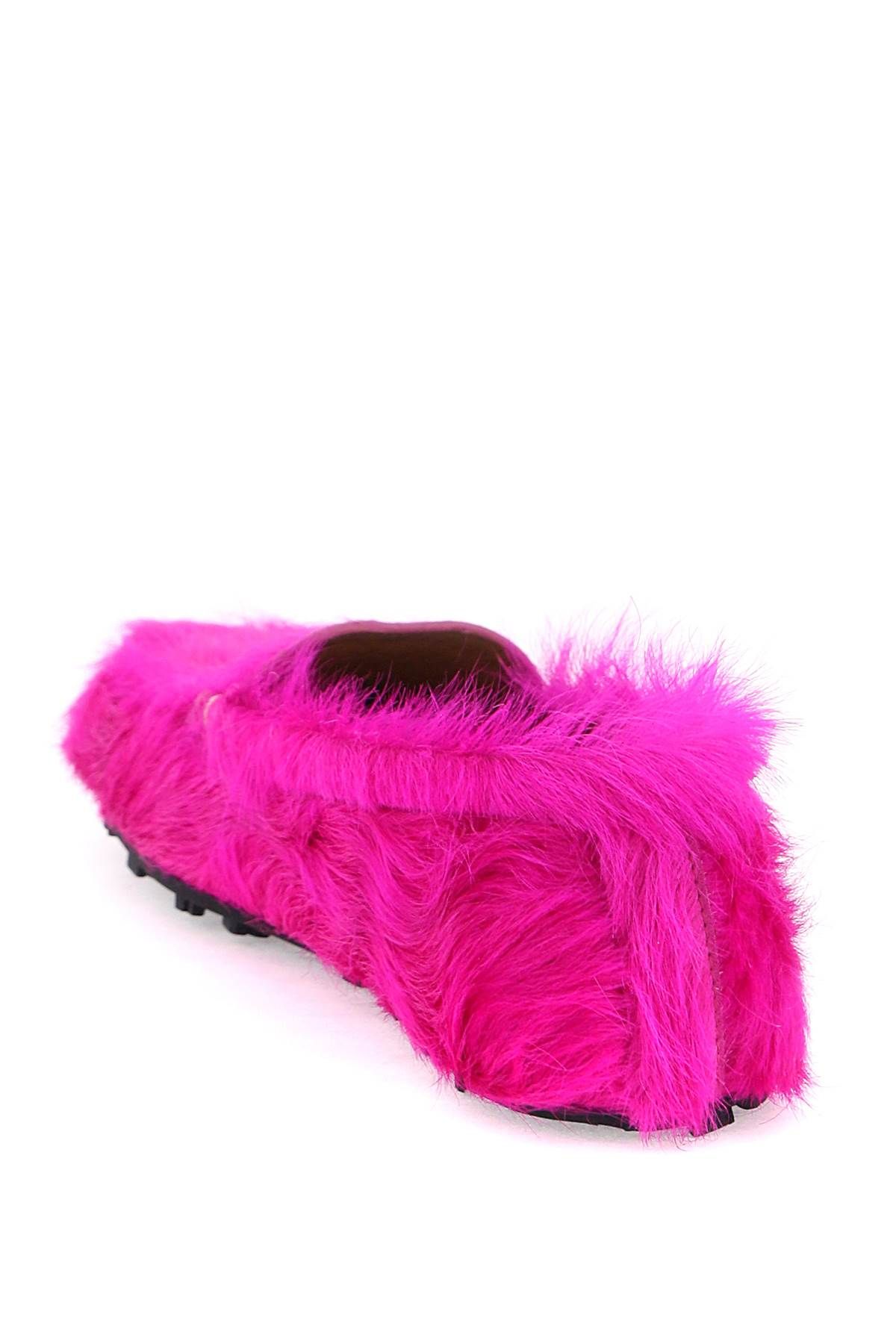 Shop Marni Long-haired Leather Moccasins In In Fuchsia
