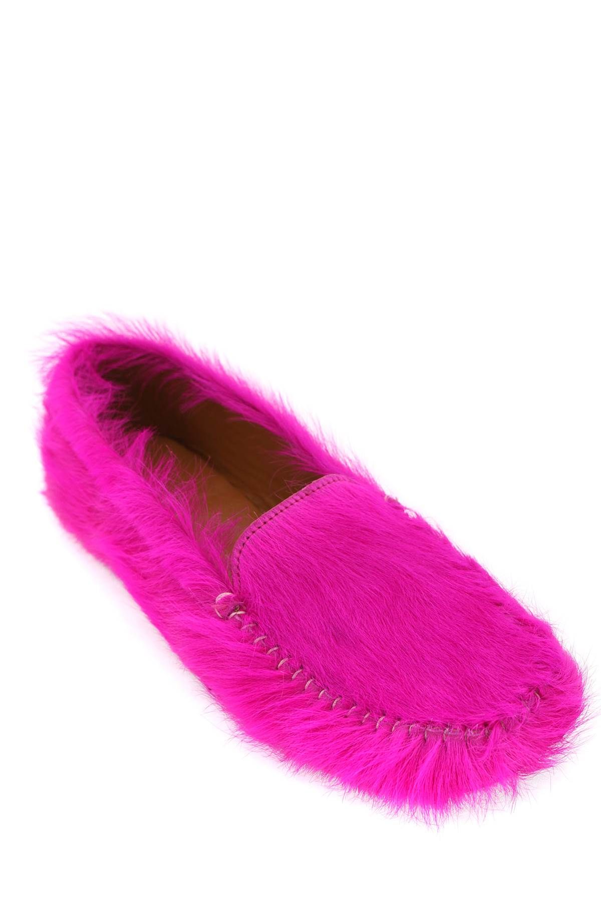 Shop Marni Long-haired Leather Moccasins In In Fuchsia