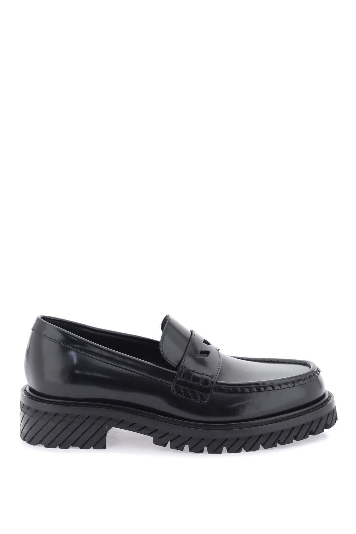 Shop Off-white Leather Mocassins In Metallic