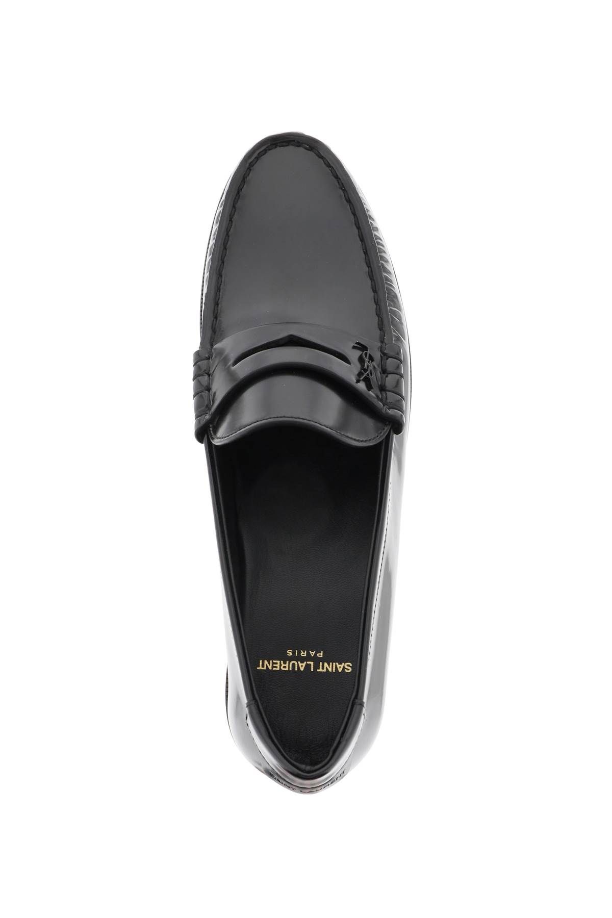 Shop Saint Laurent Leather Mocassins With Monogram In Black