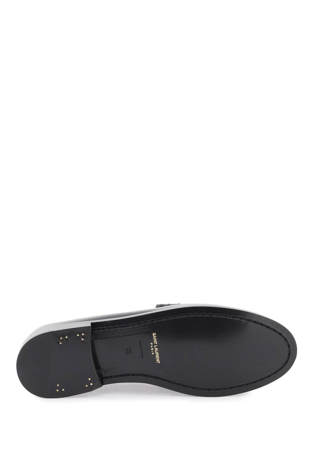 Shop Saint Laurent Leather Mocassins With Monogram In Black