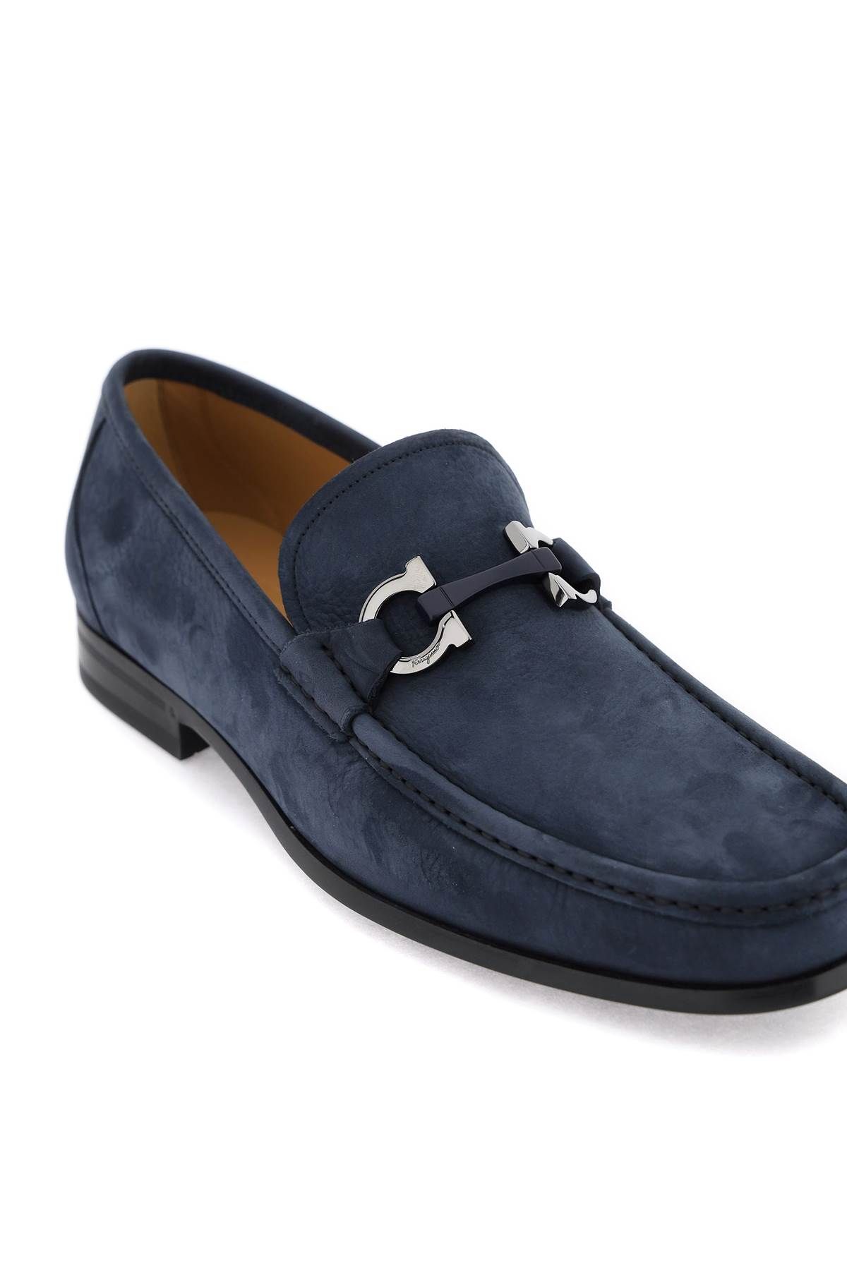 Shop Ferragamo Nabuk Gancini Loafers In Blue
