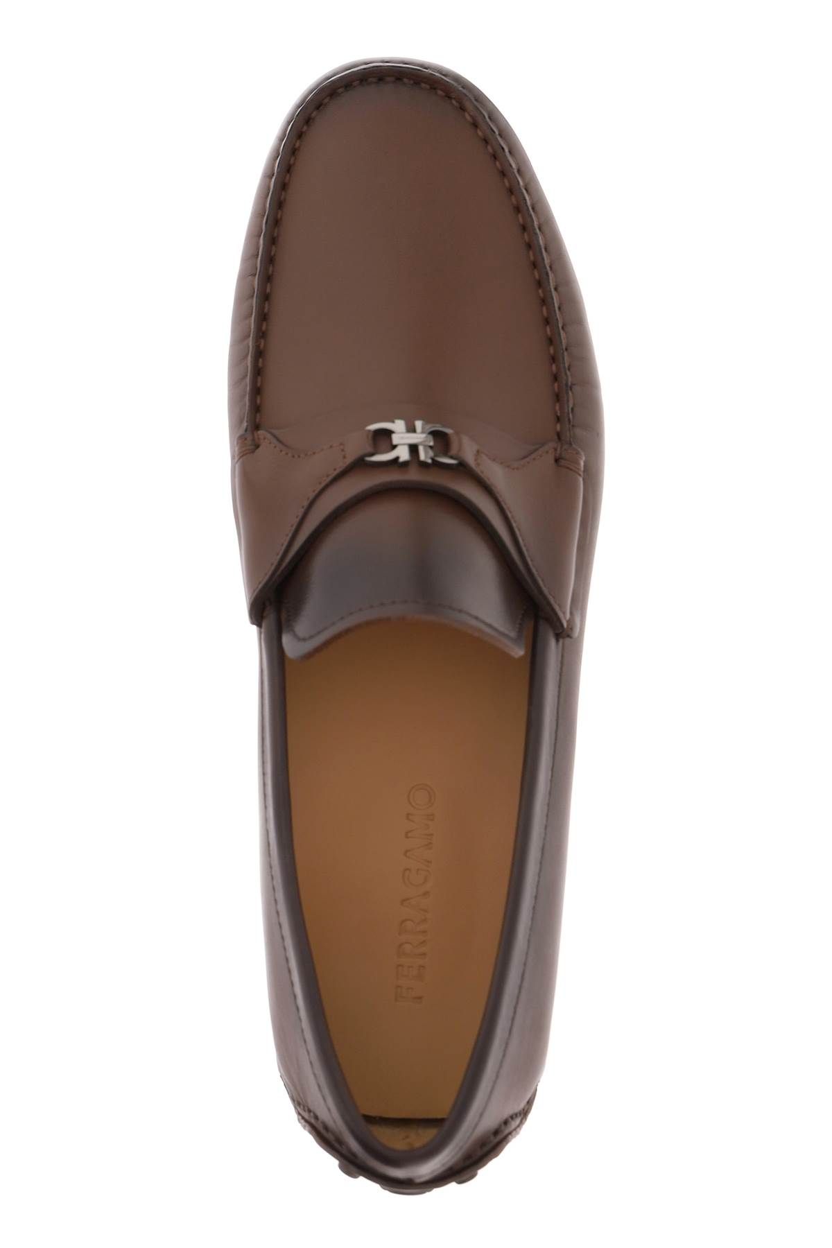 Shop Ferragamo Gancini Loafers In Brown