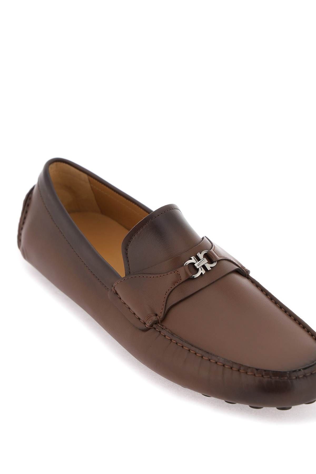 Shop Ferragamo Gancini Loafers In Brown