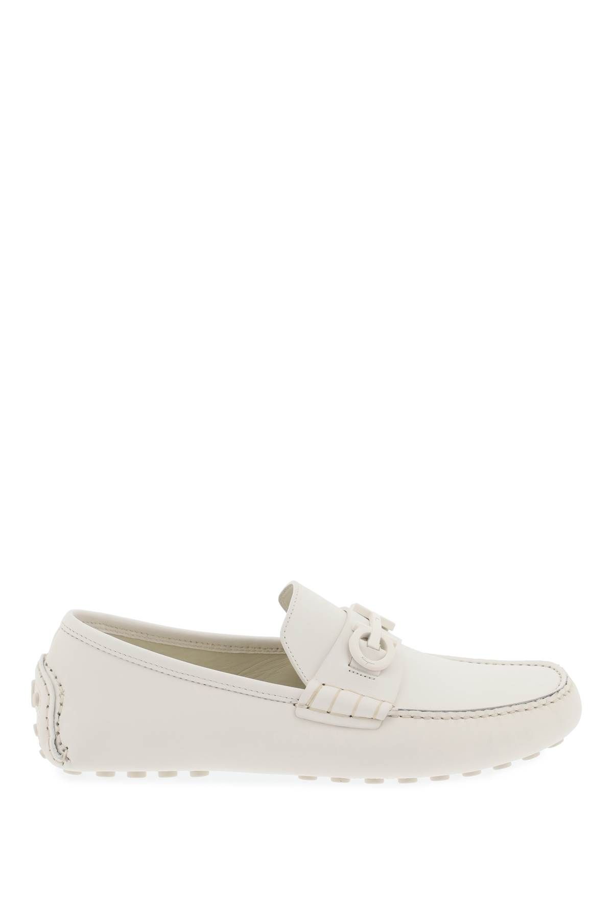 Shop Ferragamo Loafers With Gancini Detail In White