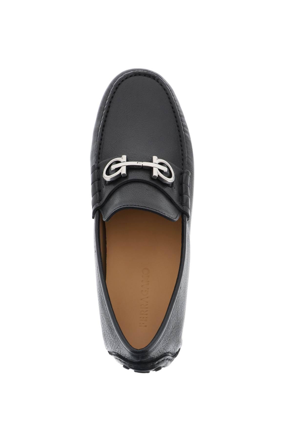 Shop Ferragamo Loafers With Gancini Detail In Black