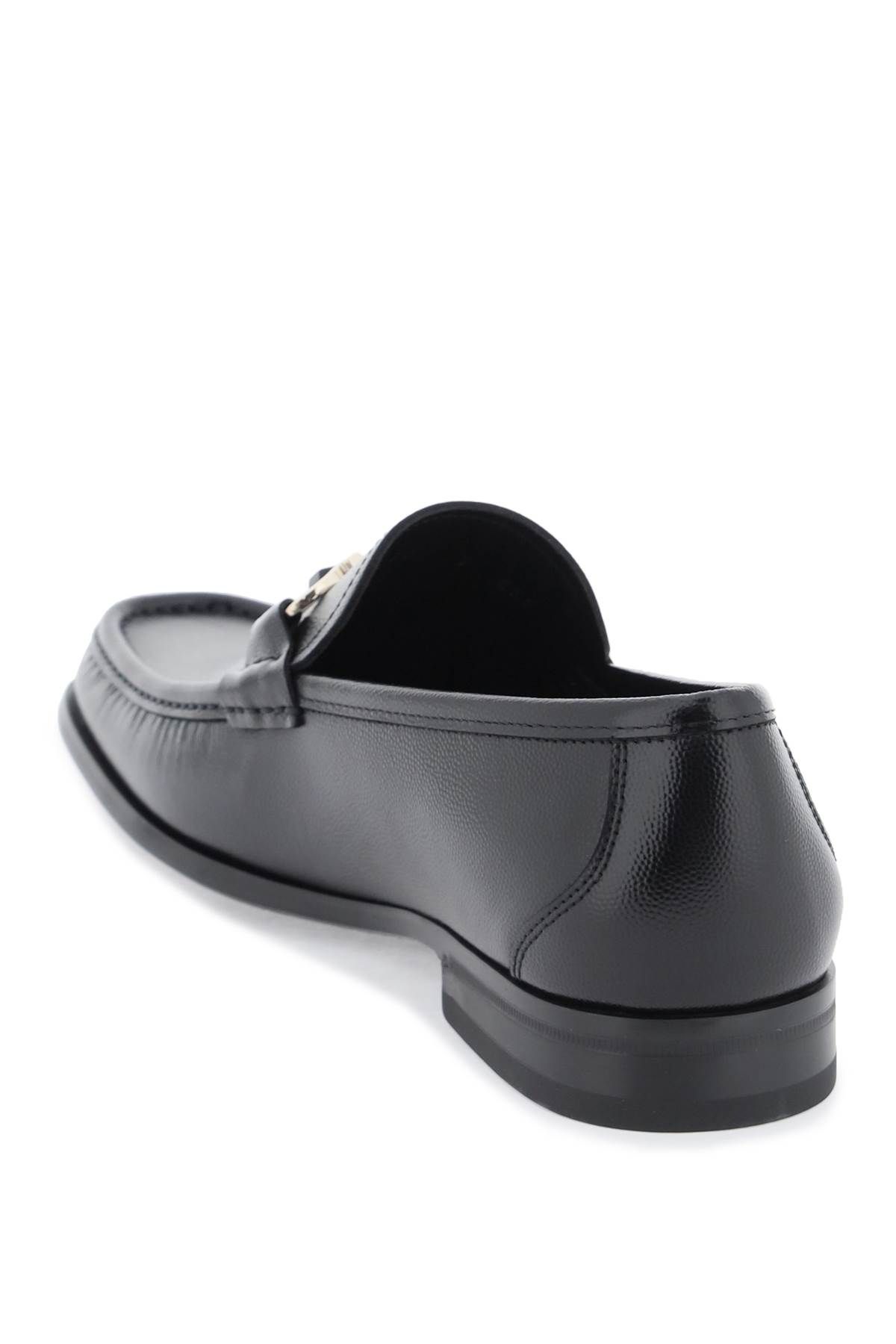 Shop Ferragamo Grained Leather Loafers With Gancini In Black