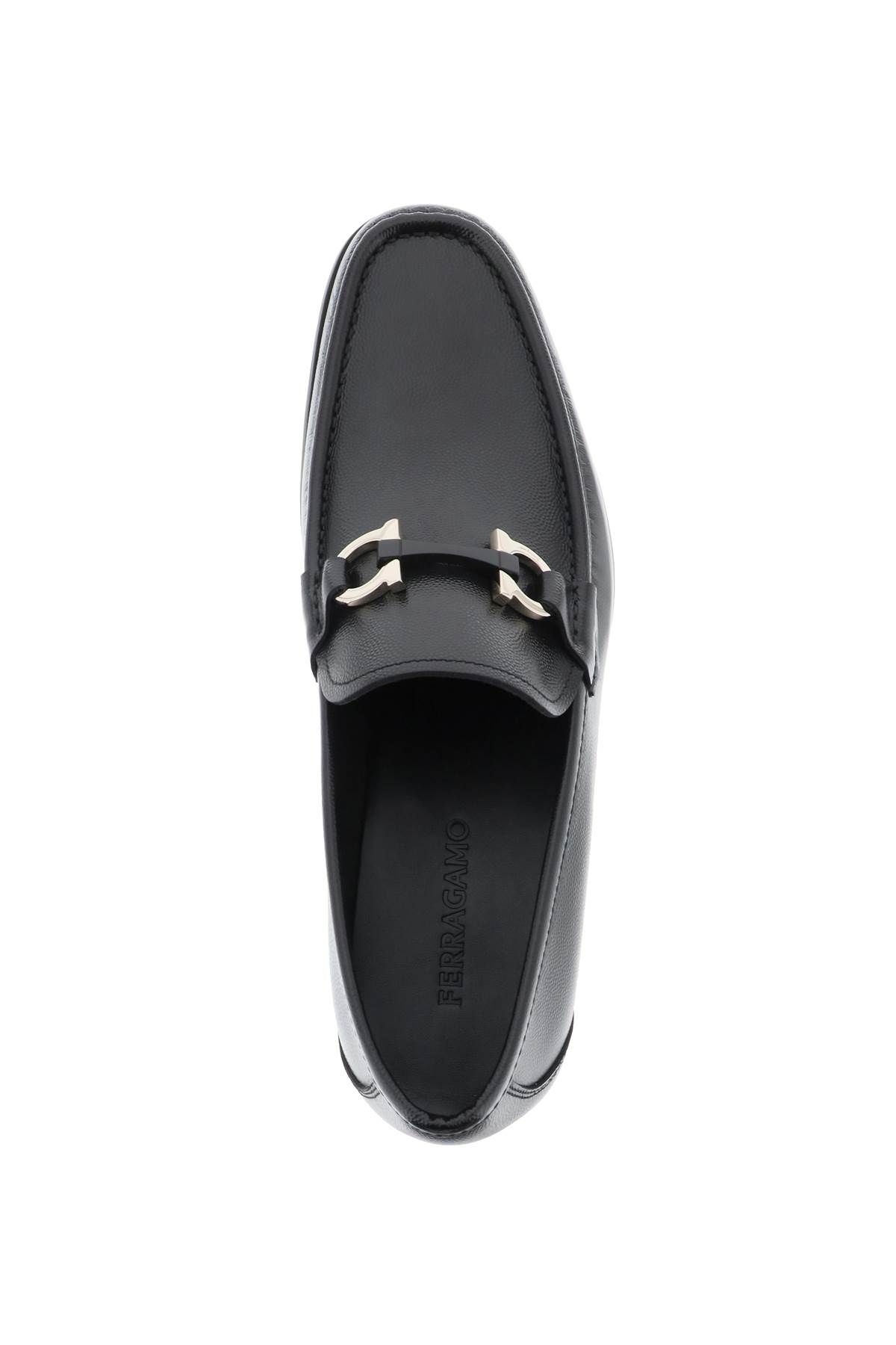 Shop Ferragamo Grained Leather Loafers With Gancini In Black