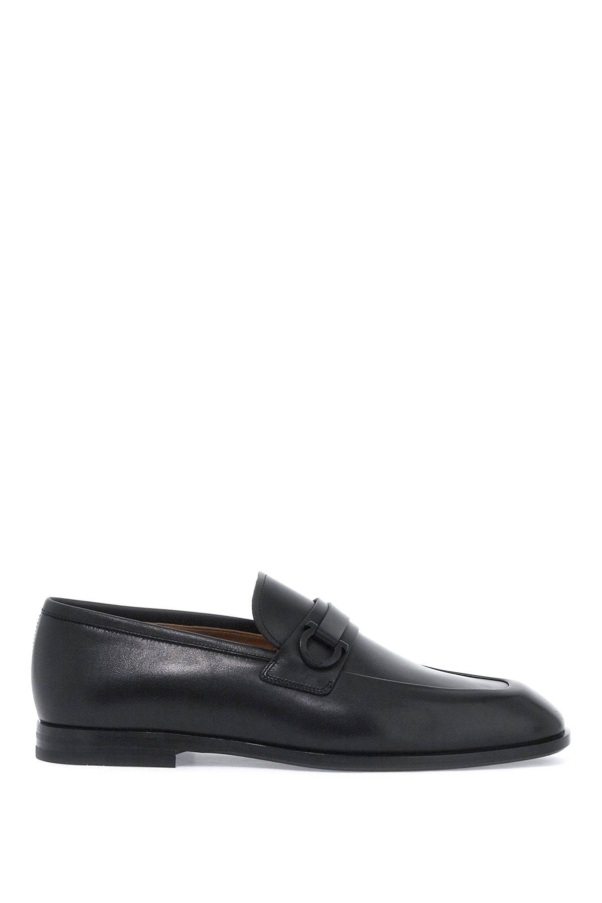 Ferragamo Smooth Leather Loafers With Gancini In Black