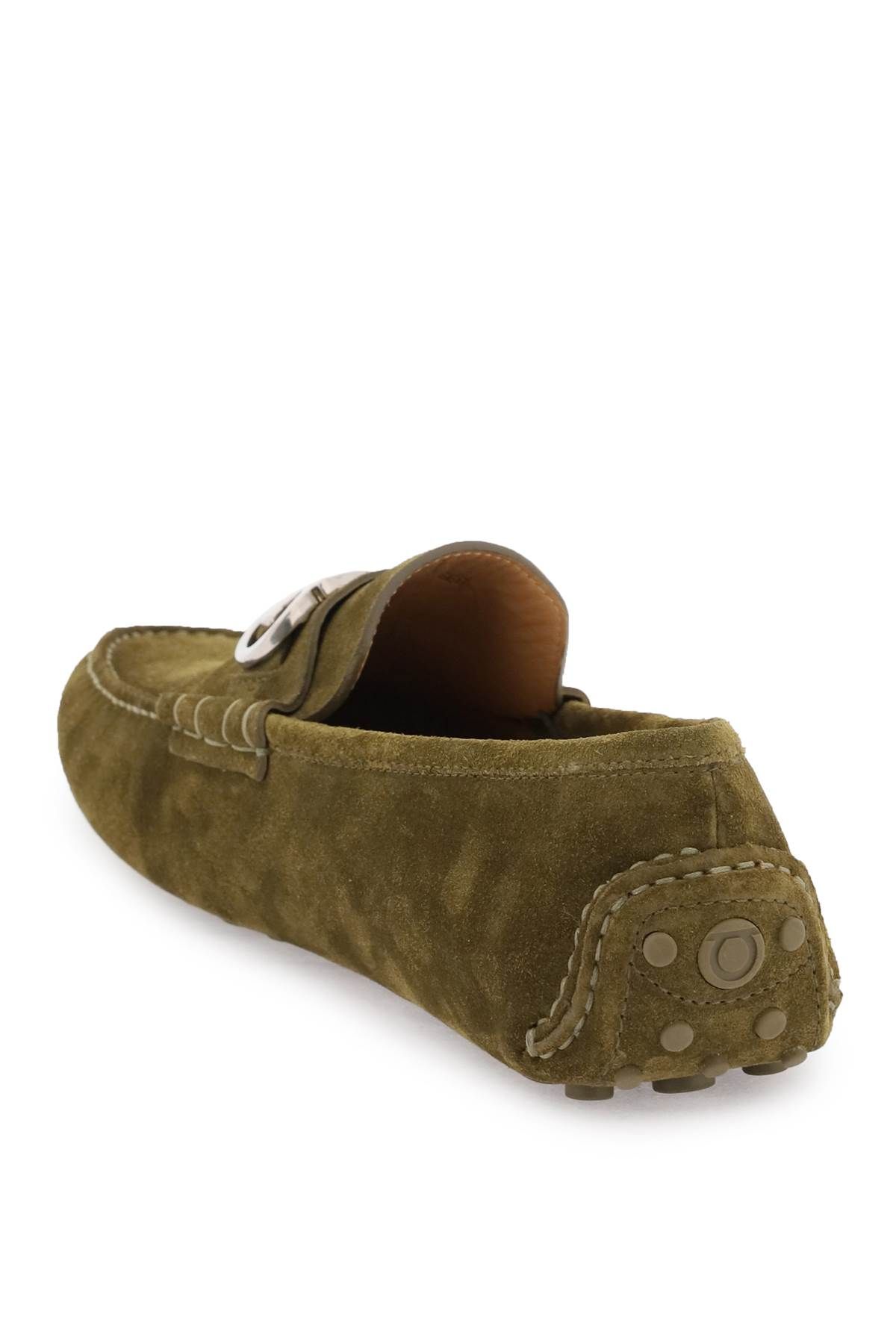 Shop Ferragamo Gancini Loafers In Green